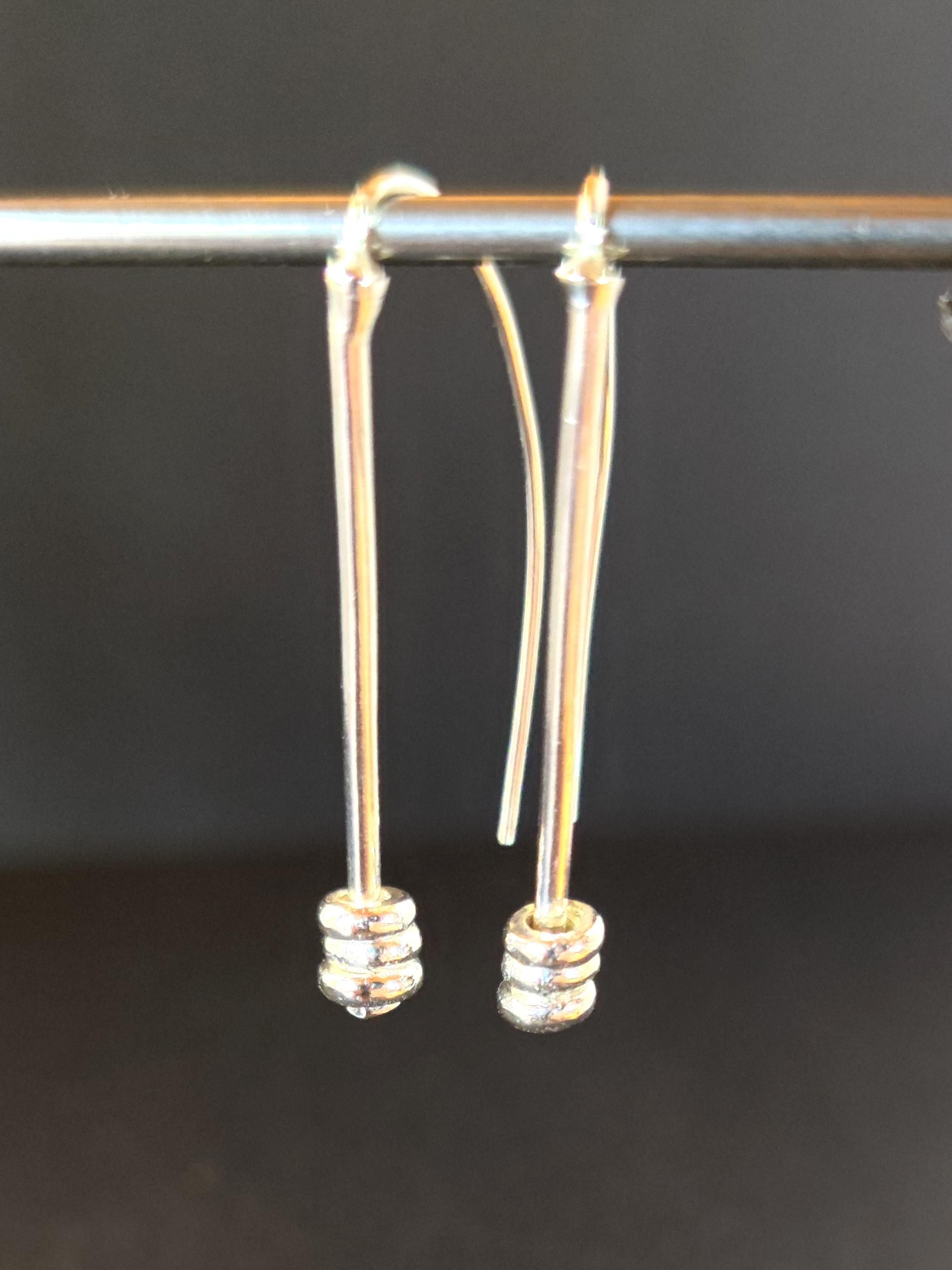 Sterling Silver Beaded Bar Drop Earrings