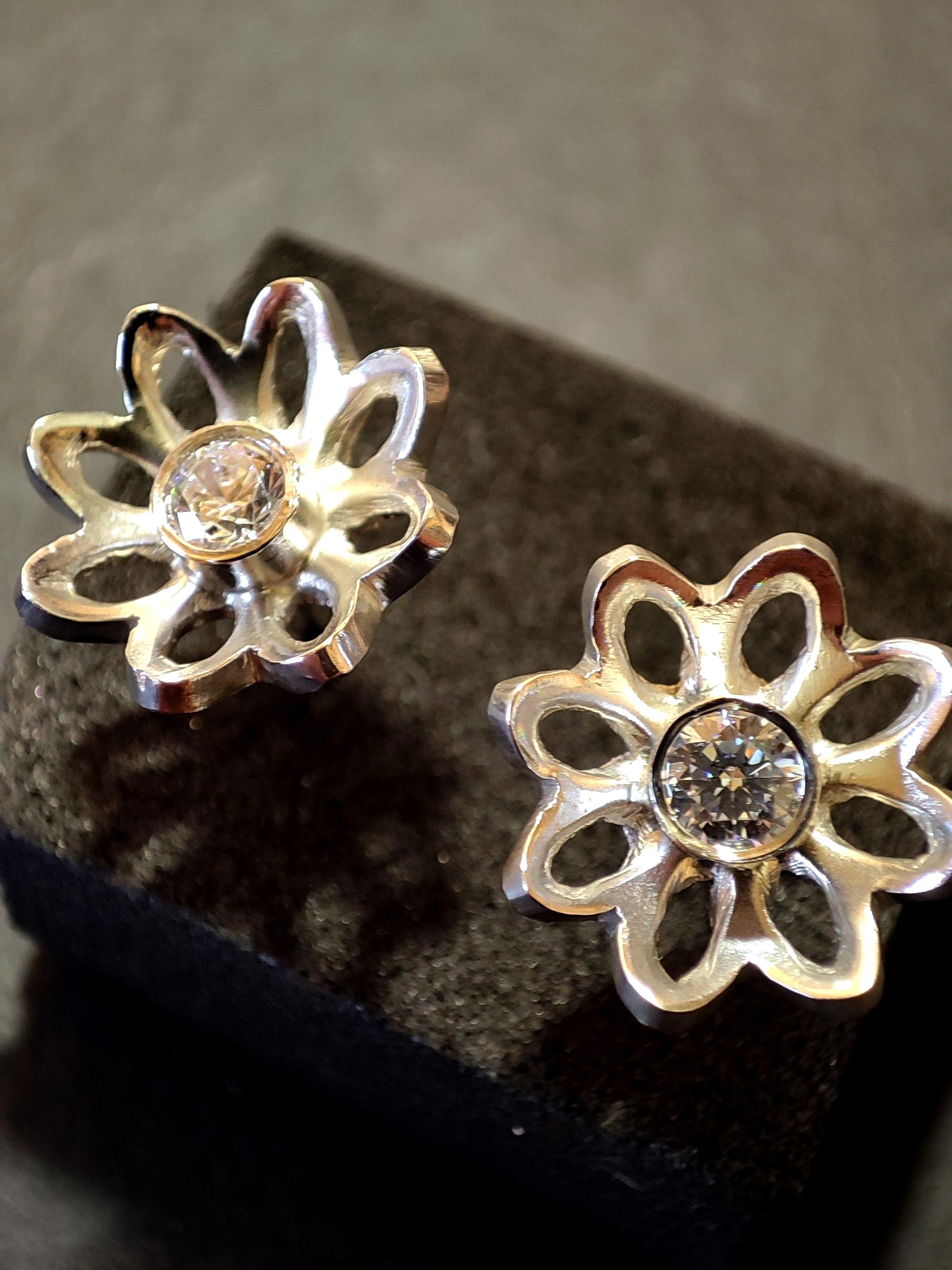 Sterling Silver Cubic Zirconia Floral Stud Earrings