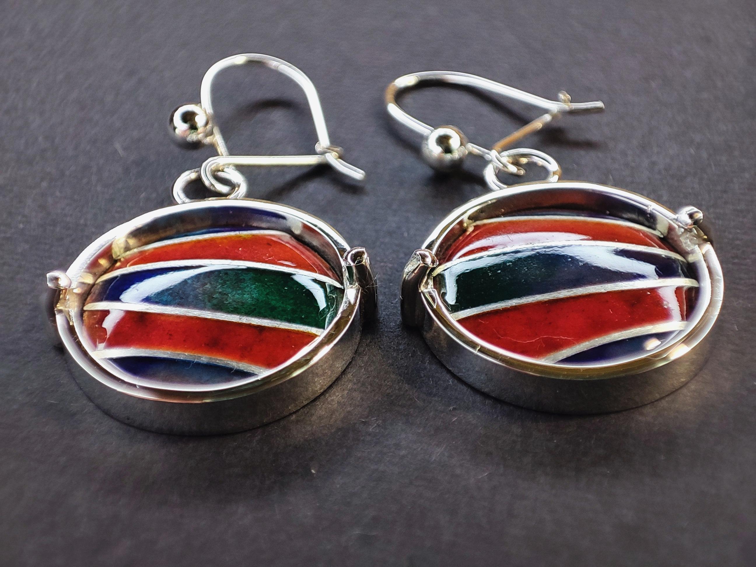 Vibrant Coloured Cloisonné Enamelled Earrings
