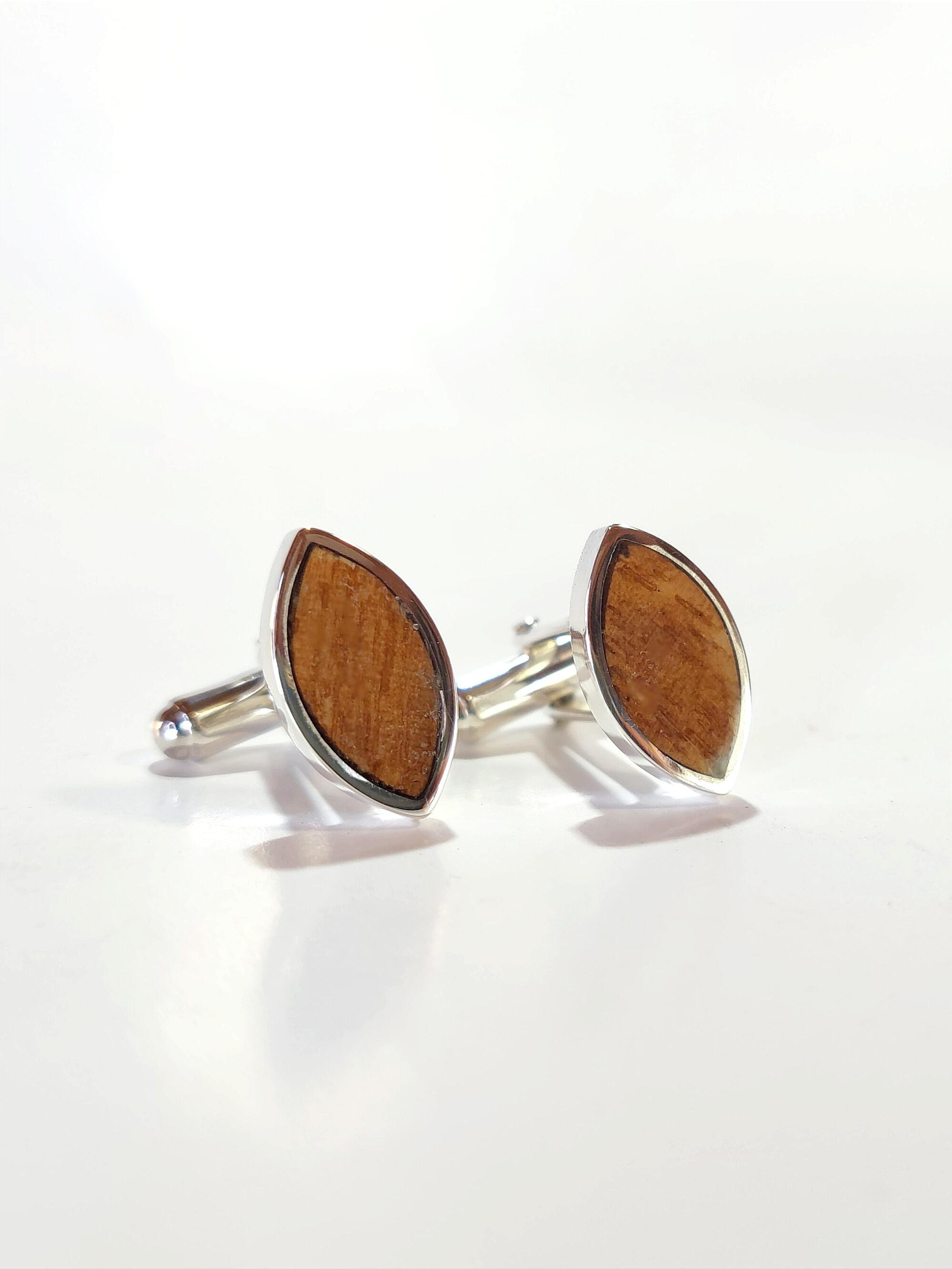 Oak Inlay Cufflinks with Oval design handmade from Sterling Silver and high shine polish