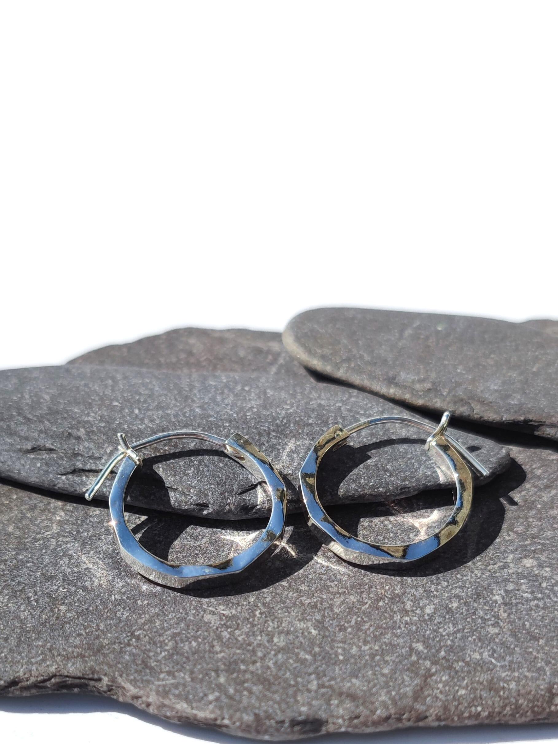 Hammered Angular Hoop Earrings made with recycled Sterling Silver