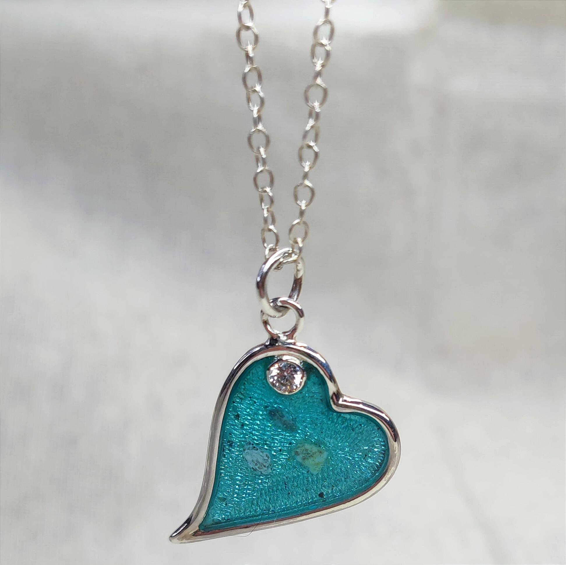 Sterling Silver Heart and Cubic Zirconia Memorial Pendant