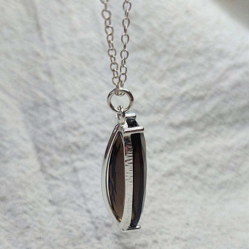 Smokey Quartz Oval Pendant, handmade with recycled sterling silver
