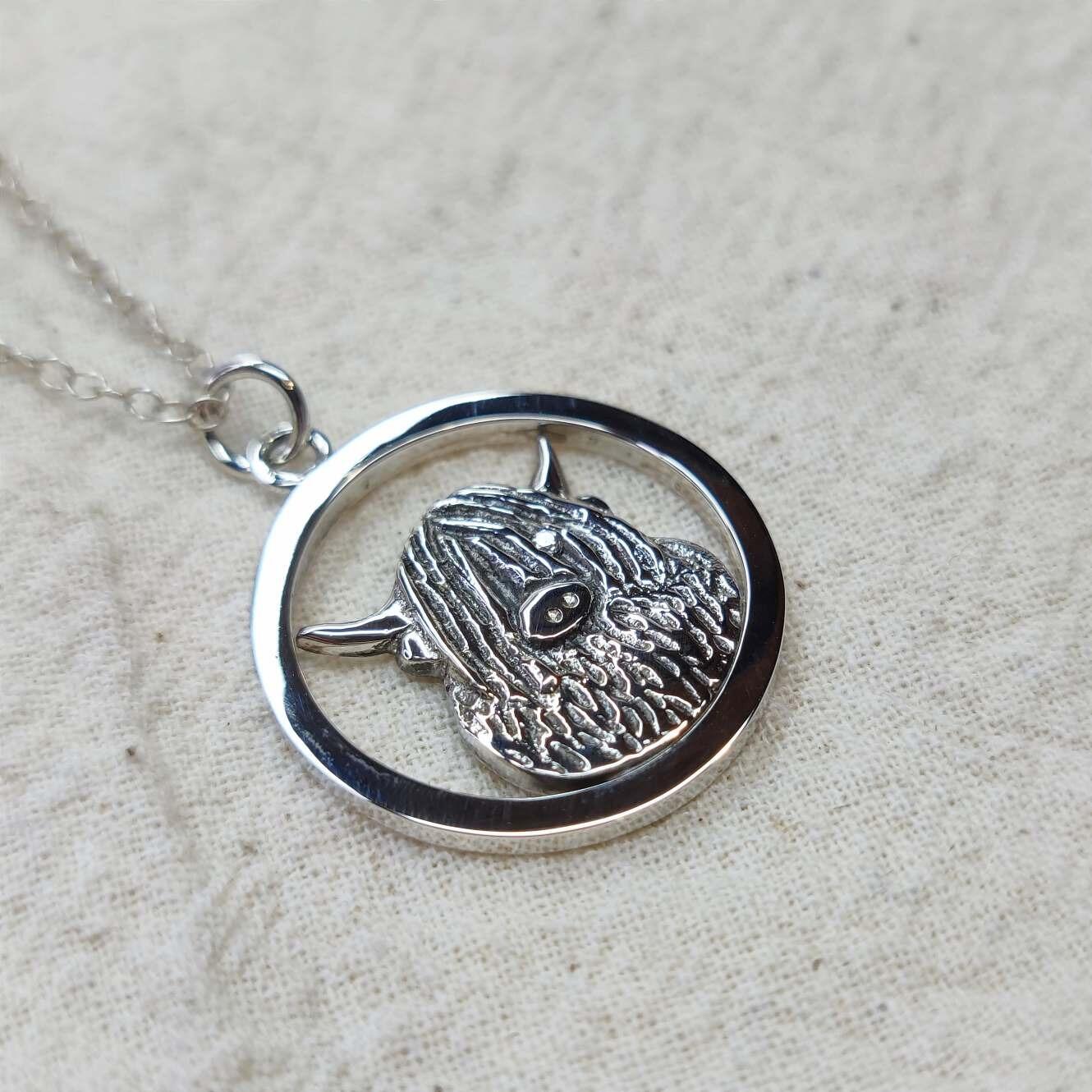Sterling Silver Highland Cow Pendant