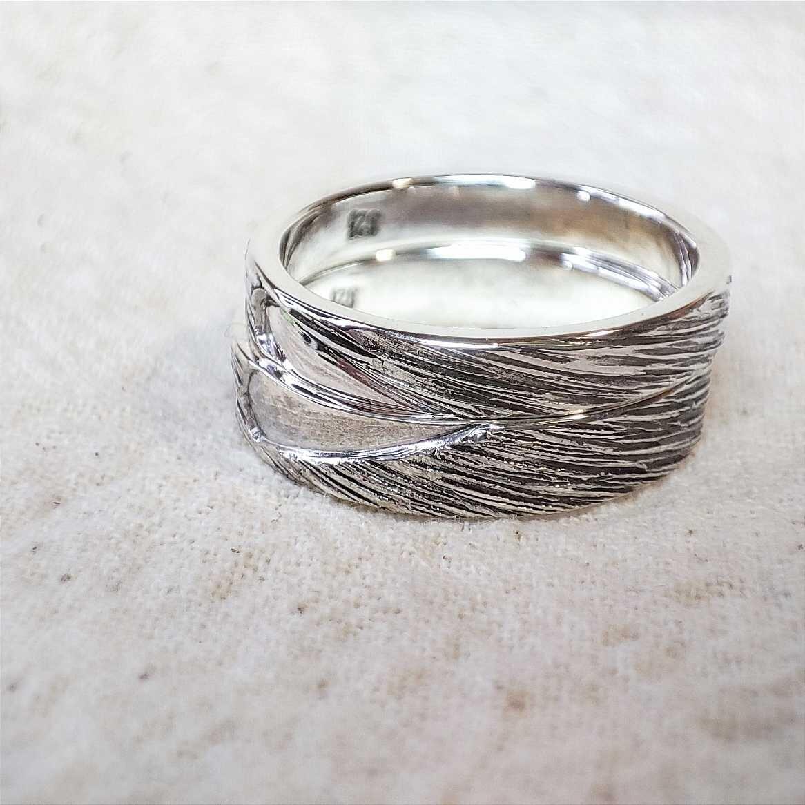 Recycled Sterling Silver Textured Heart Wedding Bands (Set)
