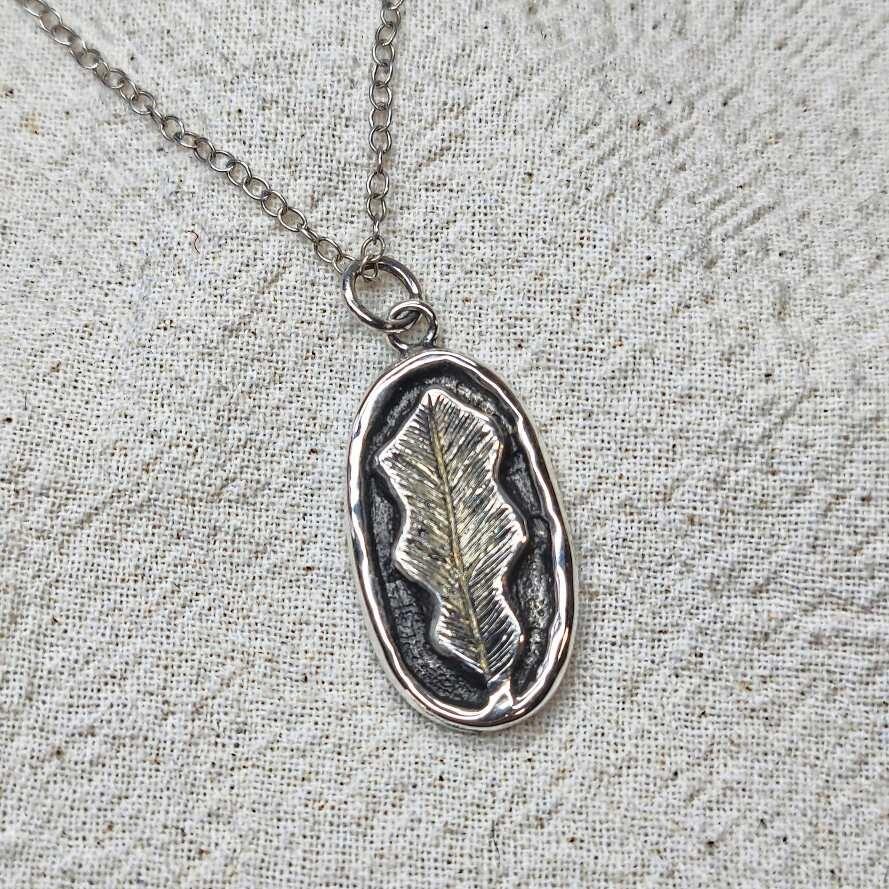 Handmade Recycled Sterling Silver Oval Oak Leaf Pendant