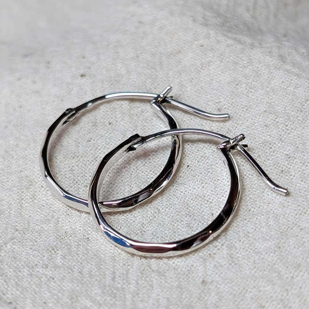 Angular Hoop Earrings with locking clasp, handmade from recycled sterling silver