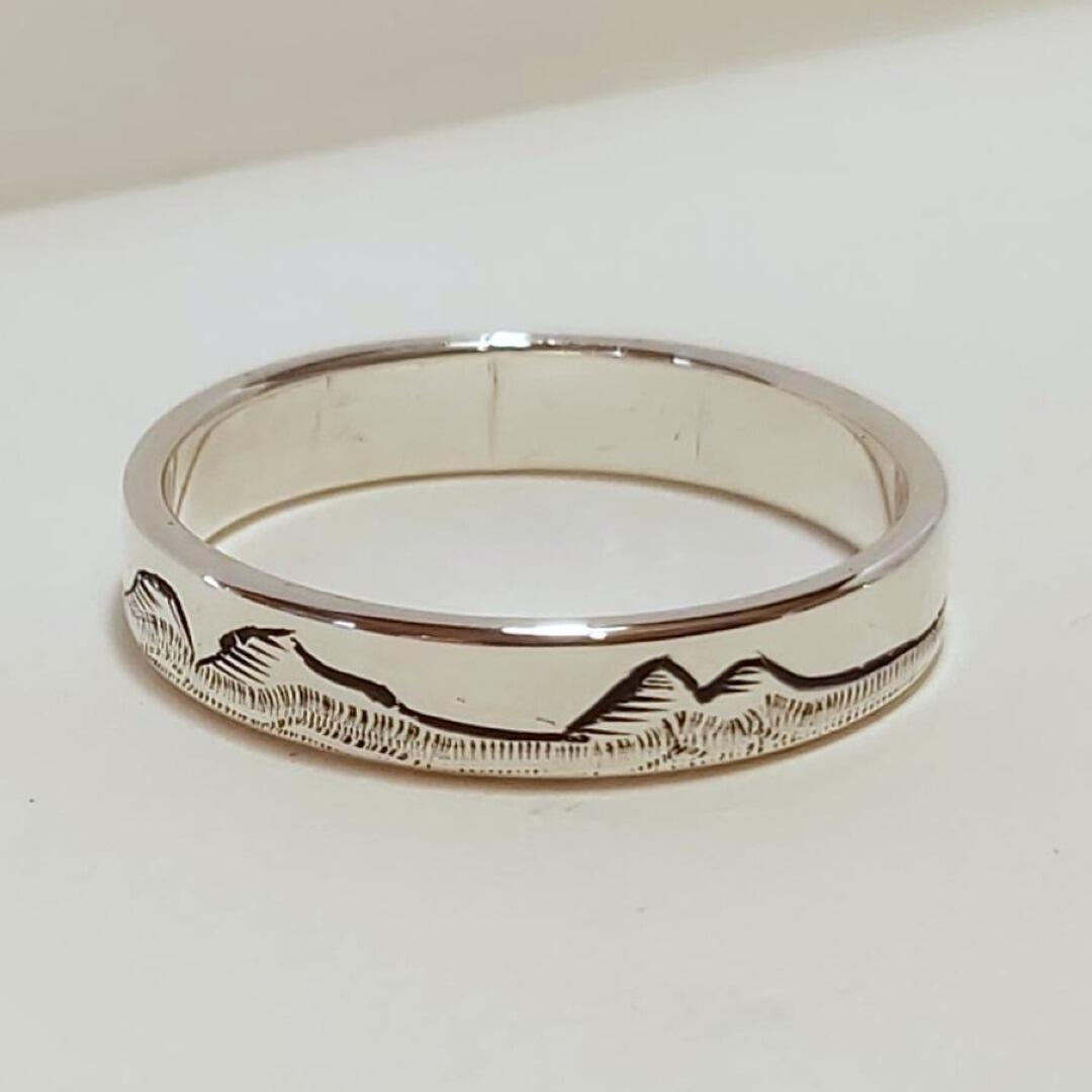 Sterling Silver Hand Engraved Mountain Ring