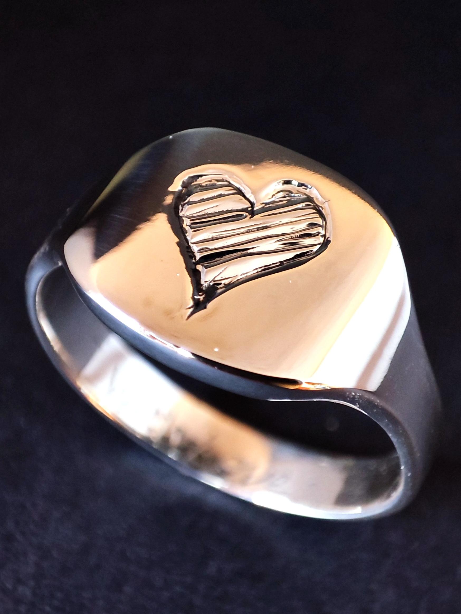 Sterling Silver Heart Engraved Signet Ring