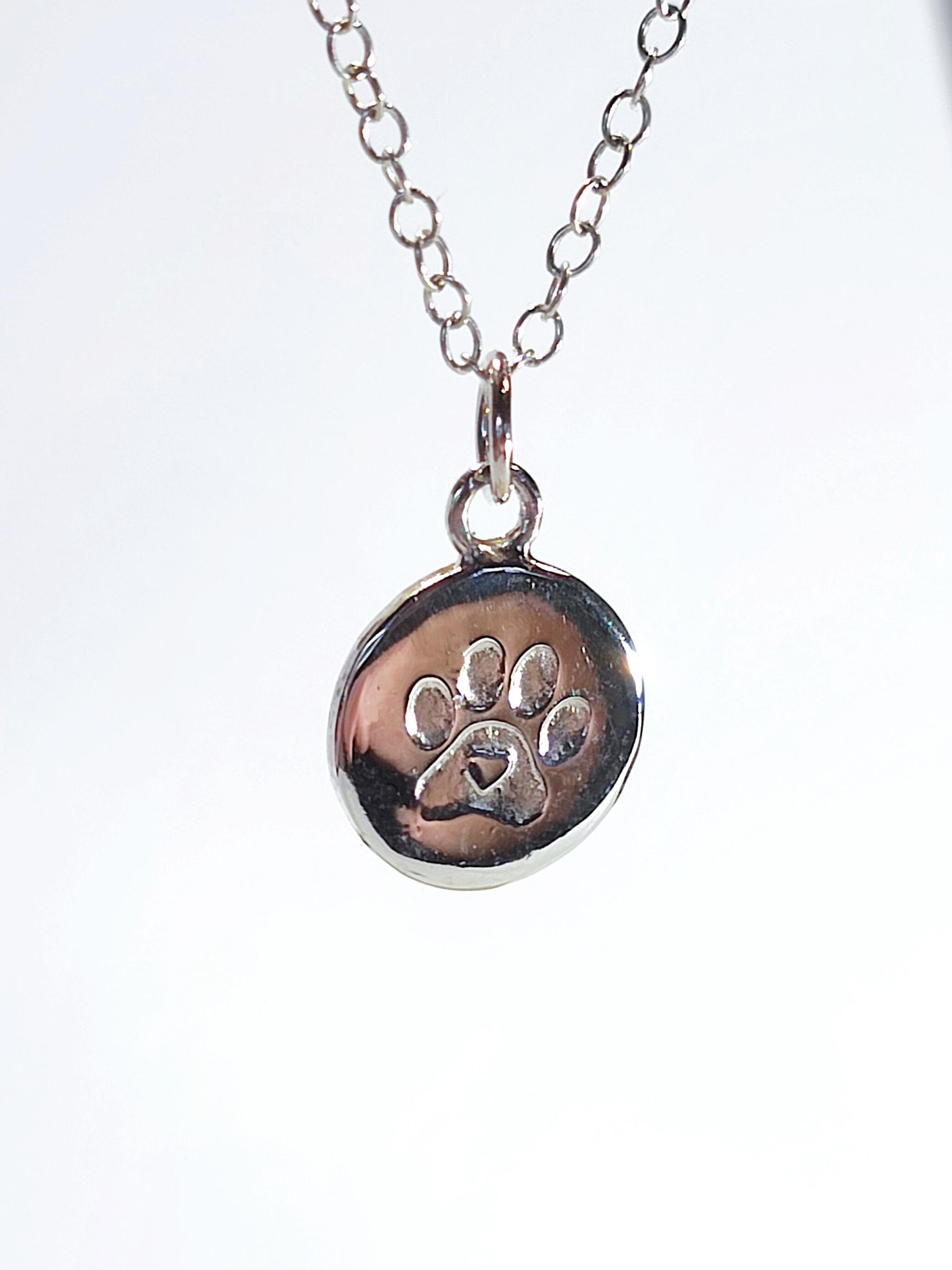 Circular Dog Paw Print Pendant, pet lover gift, handmade in recycled