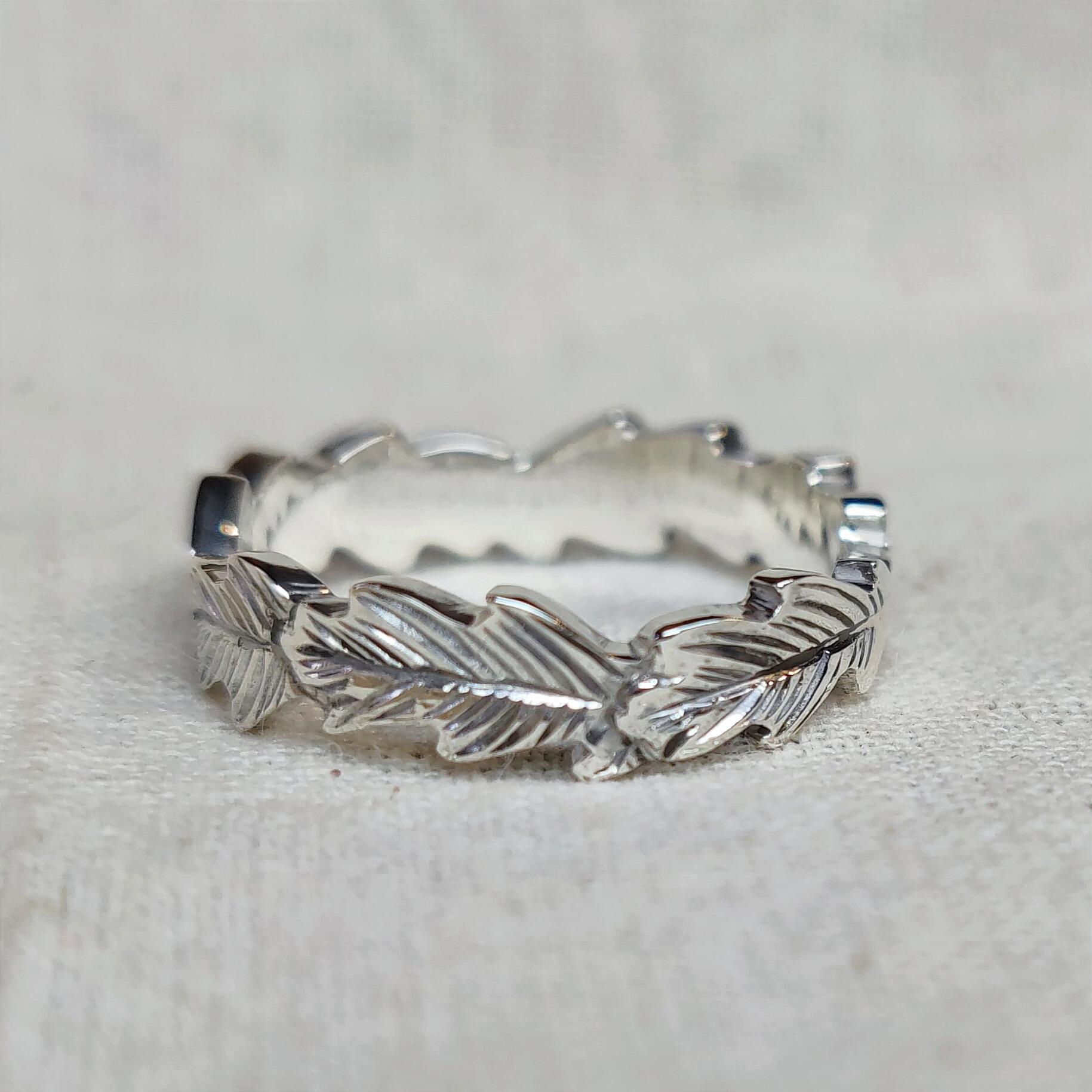 Hand Engraved Oak Leaf Ring, handmade with recycled sterling silver