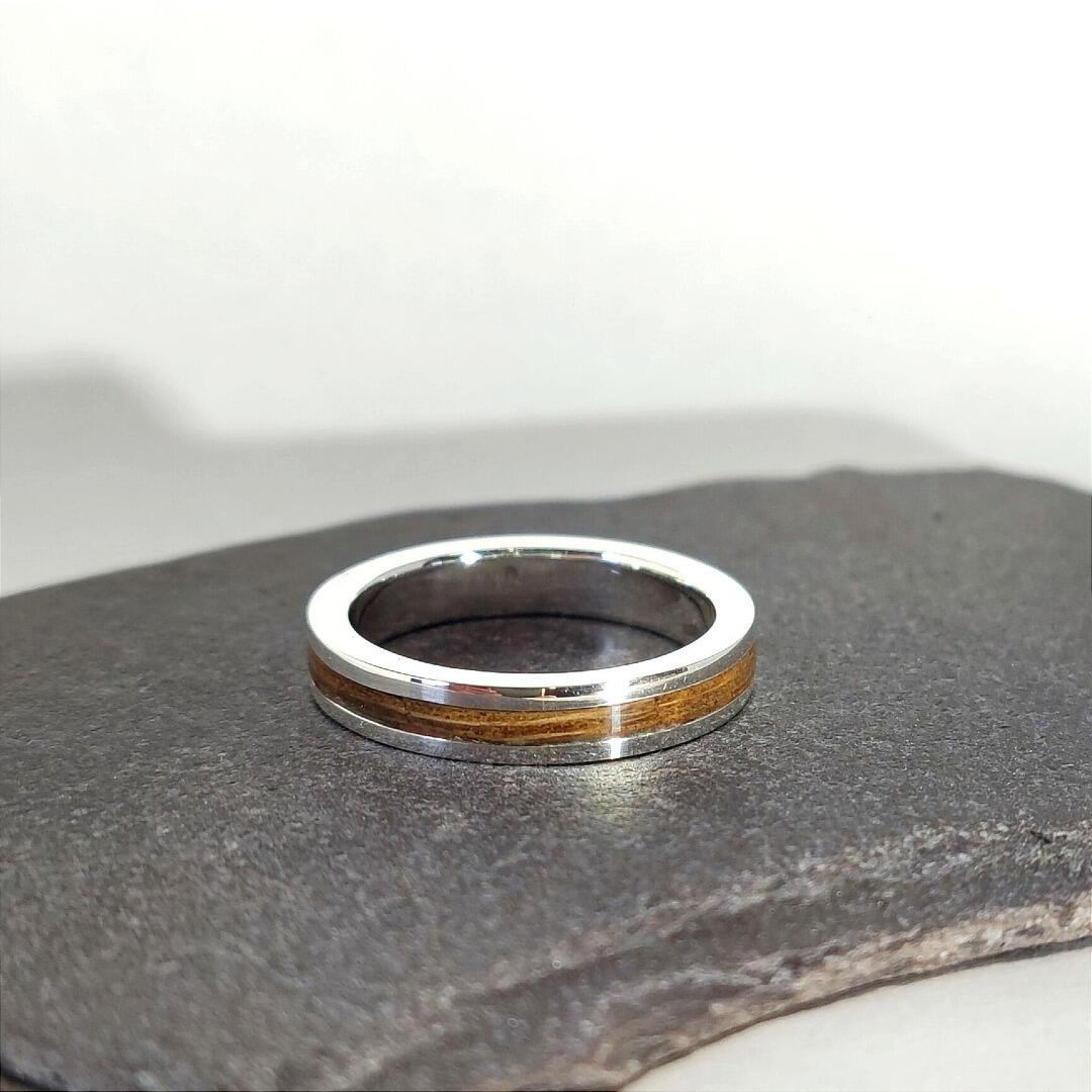 Full Oak Inlay Ring, Narrow Band, Handmade in Sterling Silver, Scottish Oak