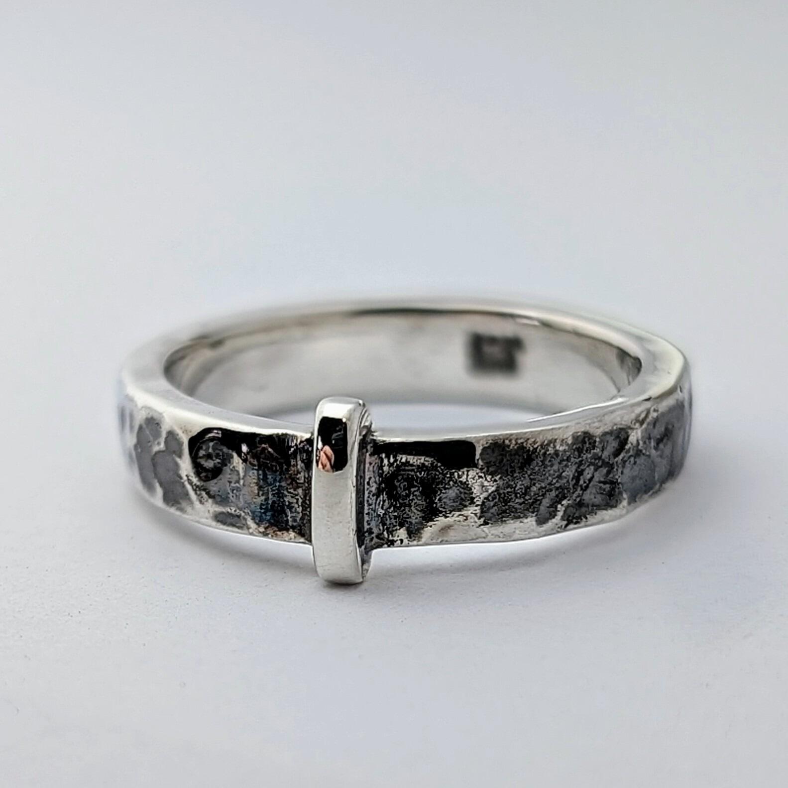 Narrow Band Sterling Silver Outlander Inspired Ring, Textured and Oxidised