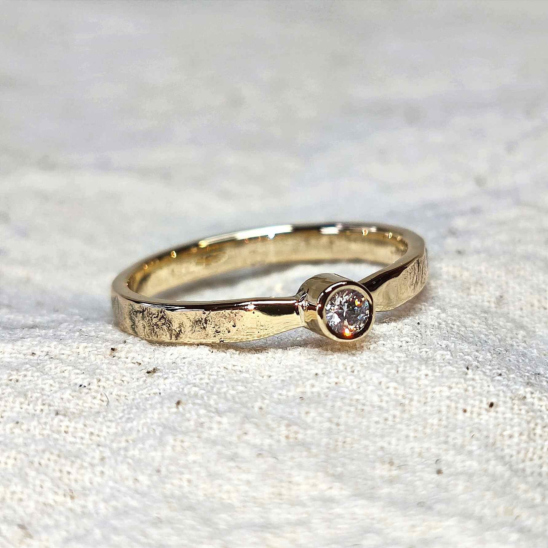 9ct Gold Reticulated Engagement Ring, available with CZ, Moissanite or Natural Diamond
