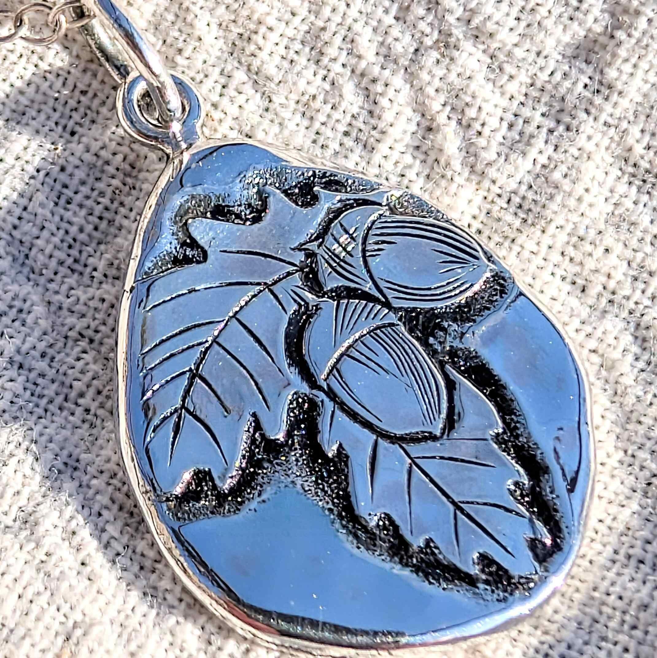 Recycled Sterling Silver Oak Leaf and Acorn hand engraved nugget pendant. Handmade in Scotland.