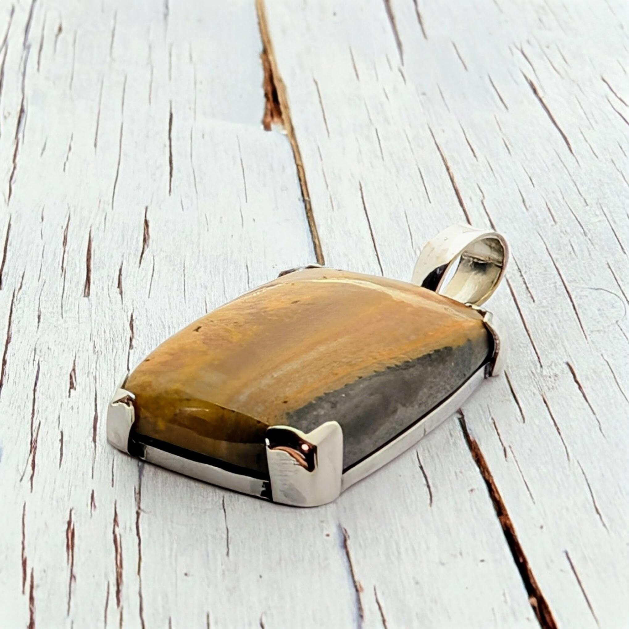 Pendentif En Agate Jaune Et Argent 925 Sterling - Fait Main - Longueur 2,75 Pouces
