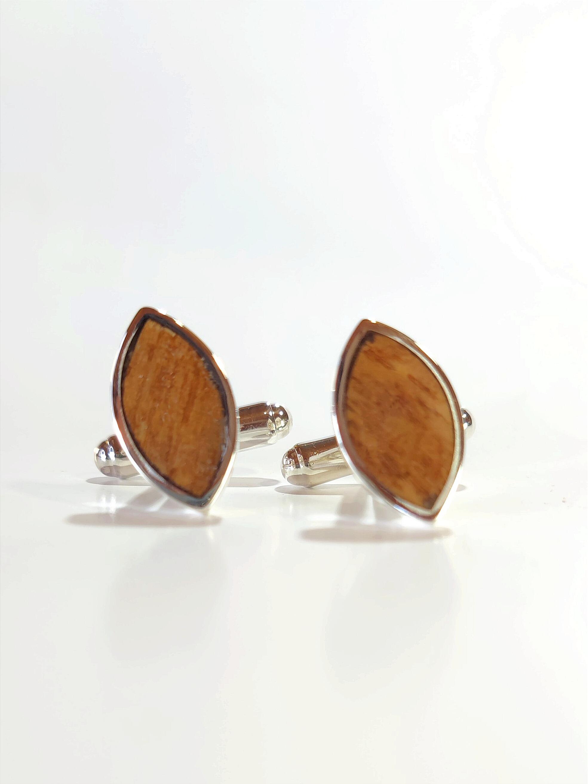 Oak Inlay Cufflinks with Oval design handmade from Sterling Silver and high shine polish