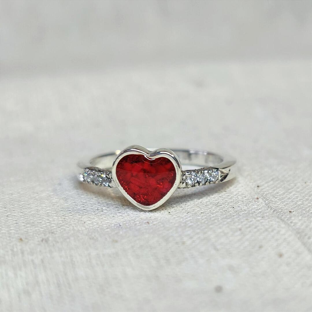 Sterling Silver Memorial Single Heart Ring with Cubic Zirconia
