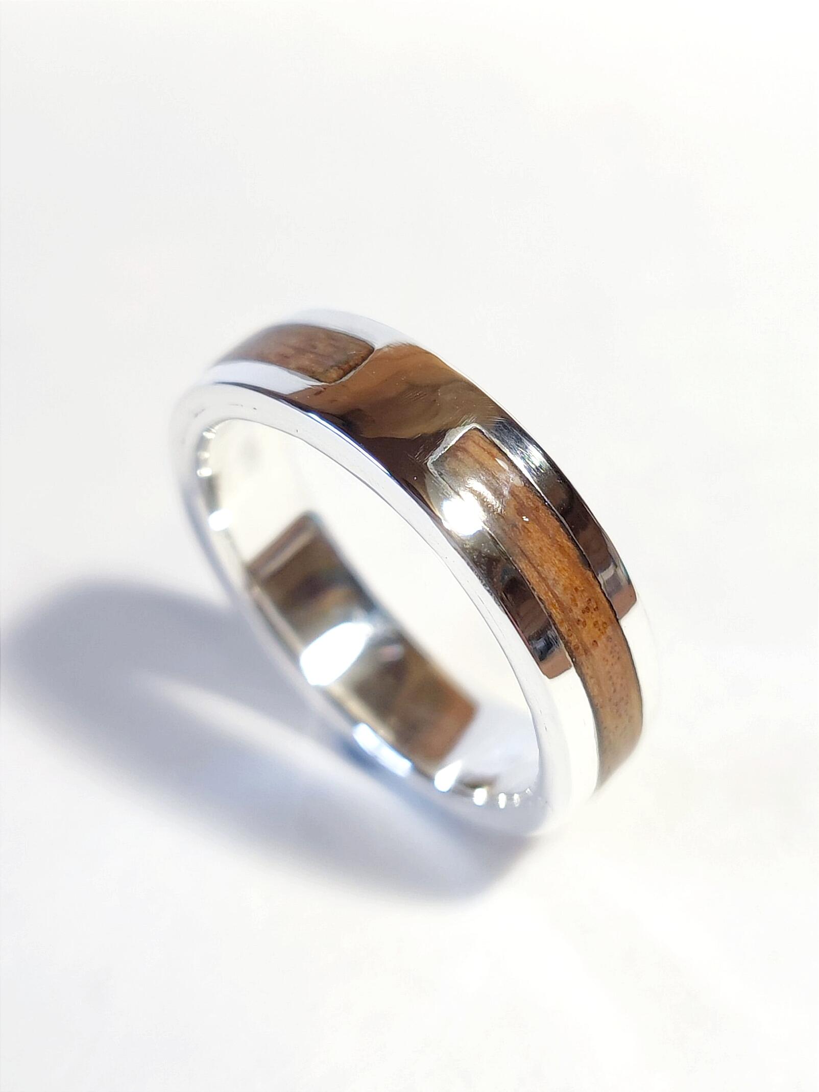 Oak Inlay Ring, Wide Band, Handmade in Sterling Silver, available with ...