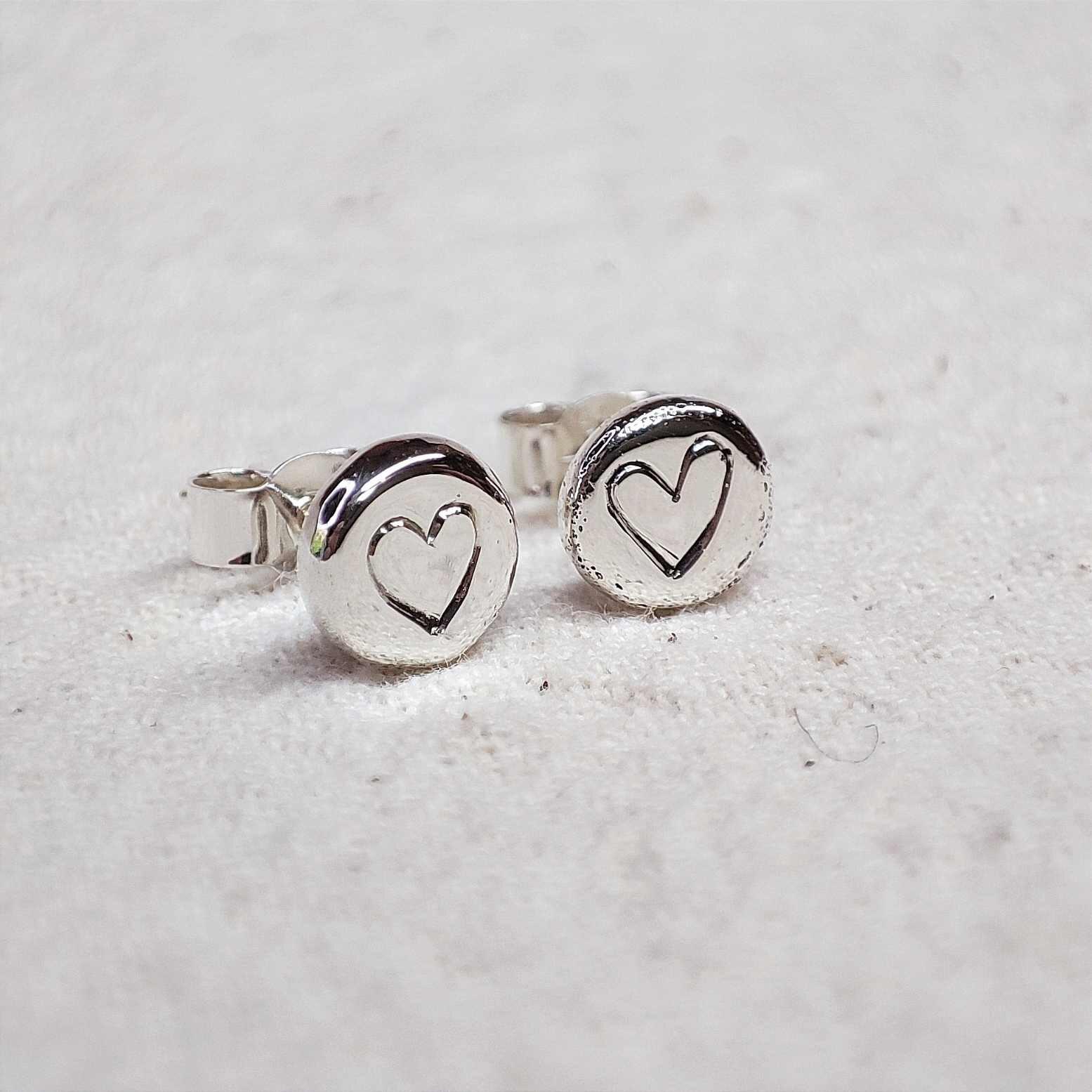 Sterling Silver Hand Engraved Heart Stud Earrings
