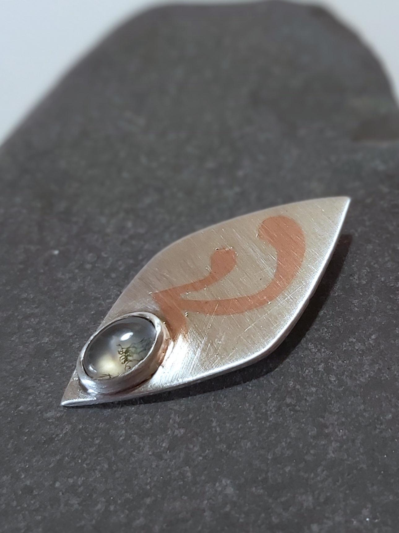 Sterling Silver Moss Agate Pendant with Copper Inlay