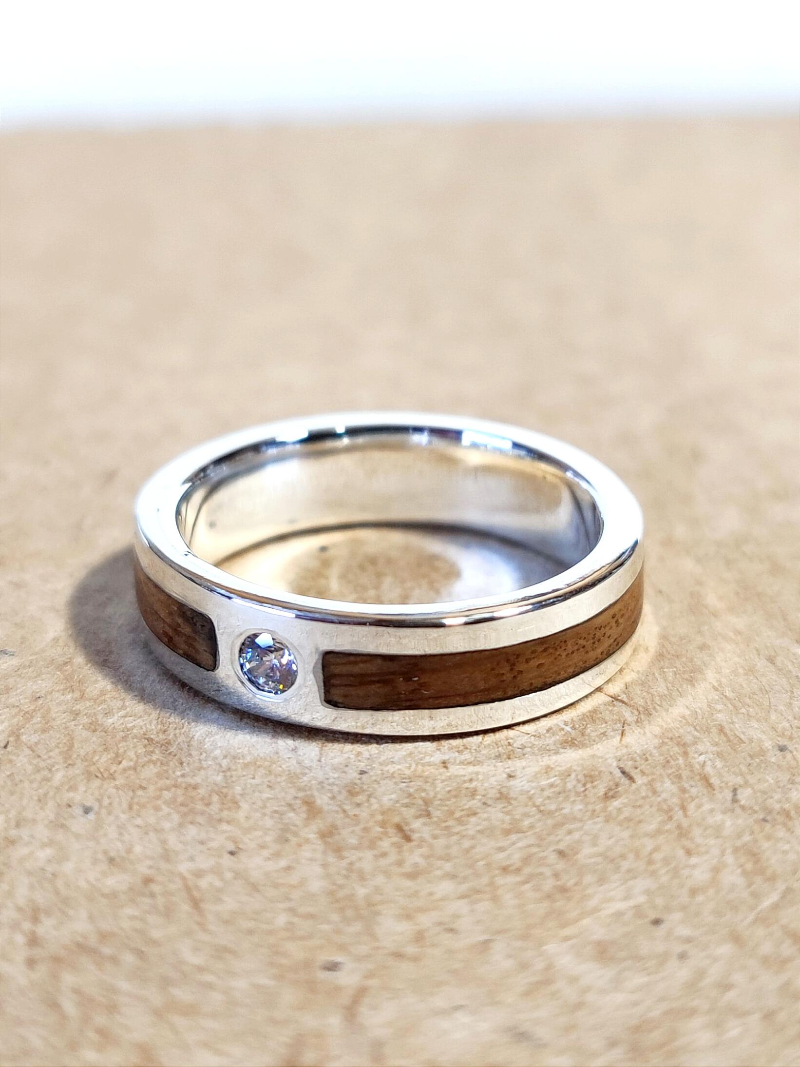 Oak Inlay Ring, Wide Band, Handmade in Sterling Silver, available with ...