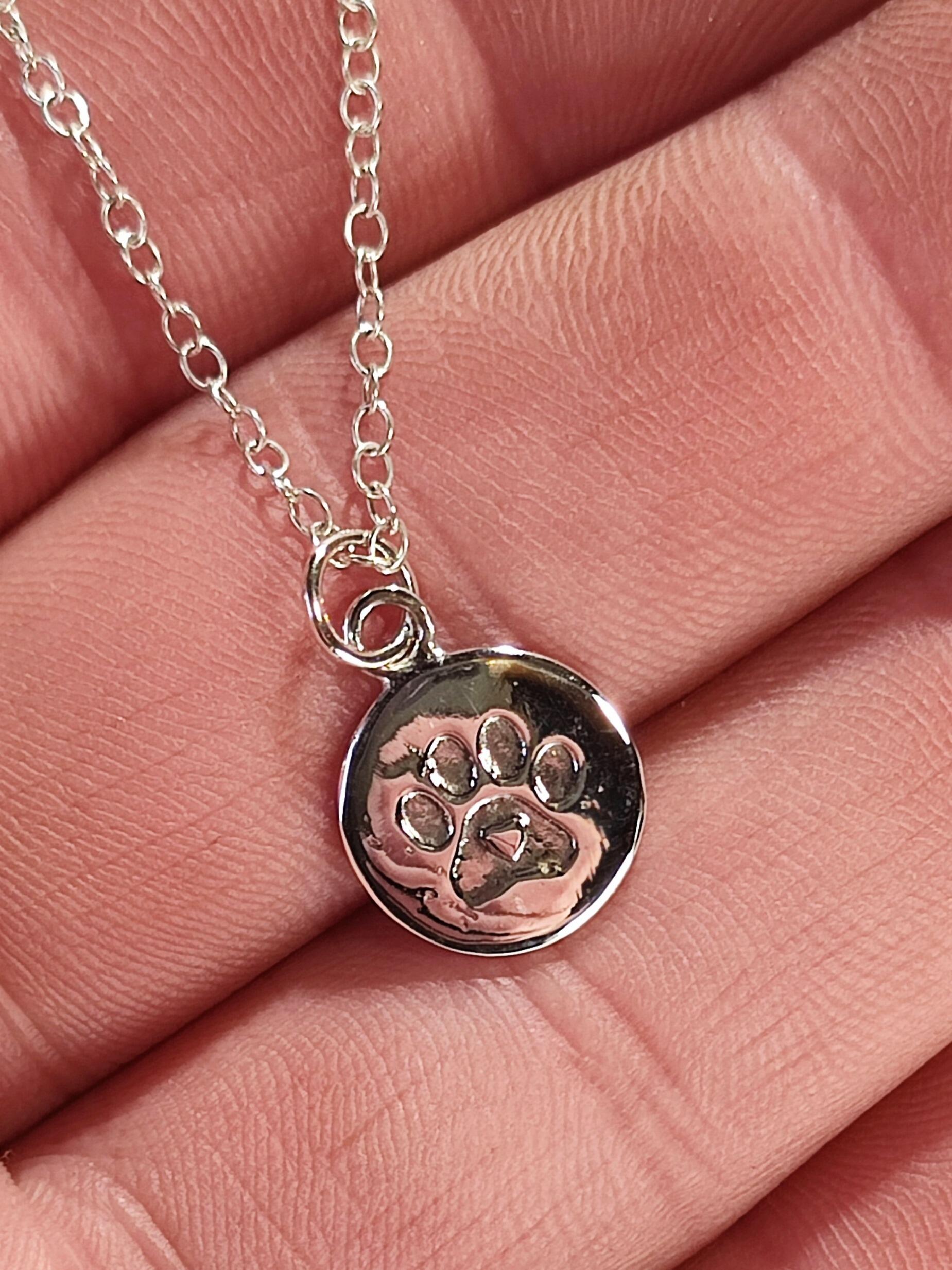 Circular Dog Paw Print Pendant, pet lover gift, handmade in recycled