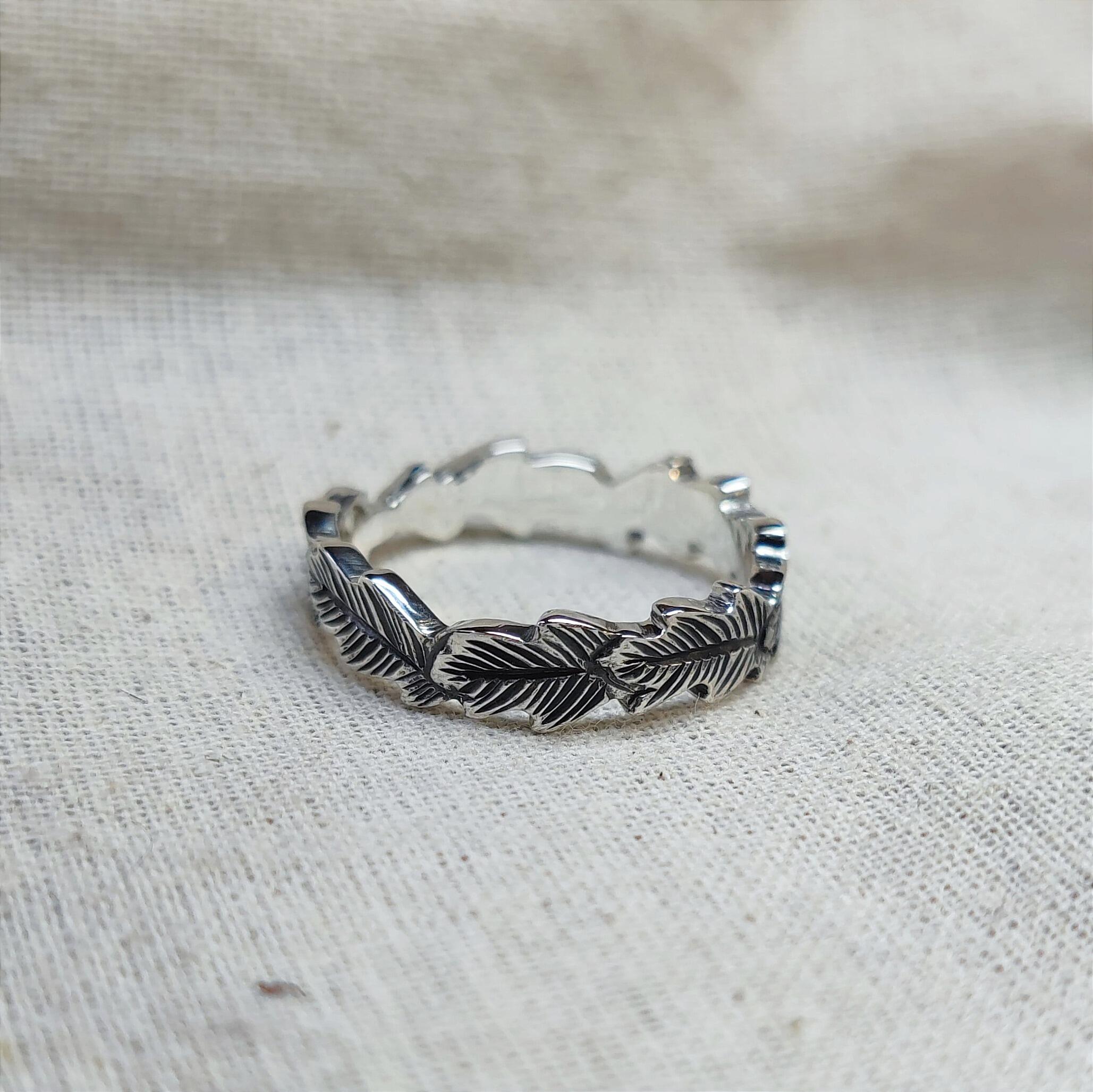 Hand Engraved Oak Leaf Ring, handmade with recycled sterling silver