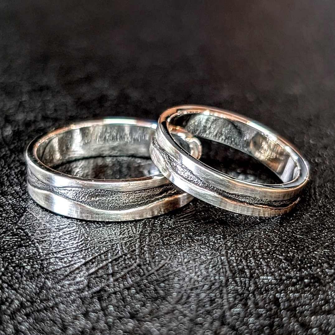 River Wedding Ring Set, textured wedding bands made with recycled sterling silver