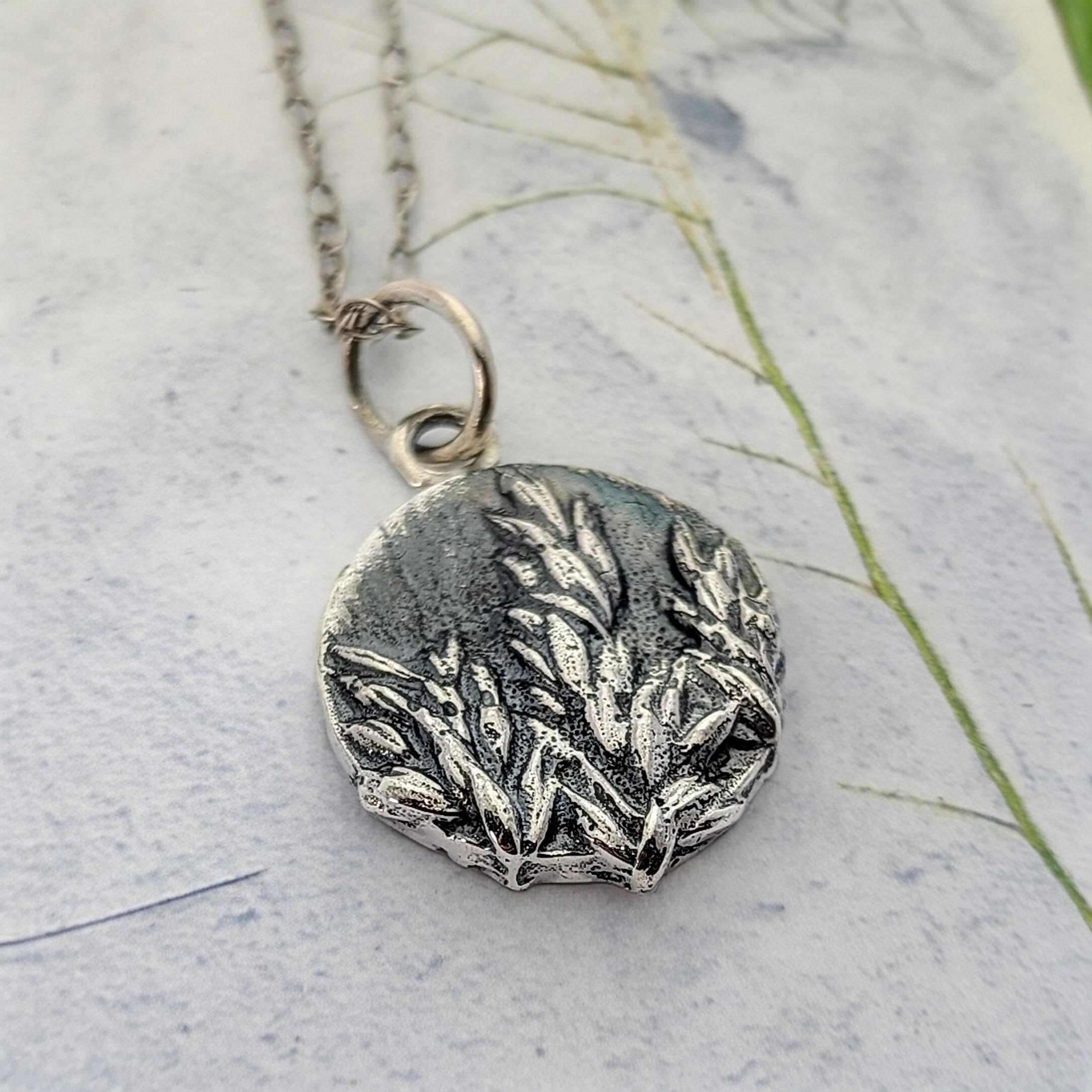 Wild Grass Seed Head Pendant, handmade with recycled sterling silver