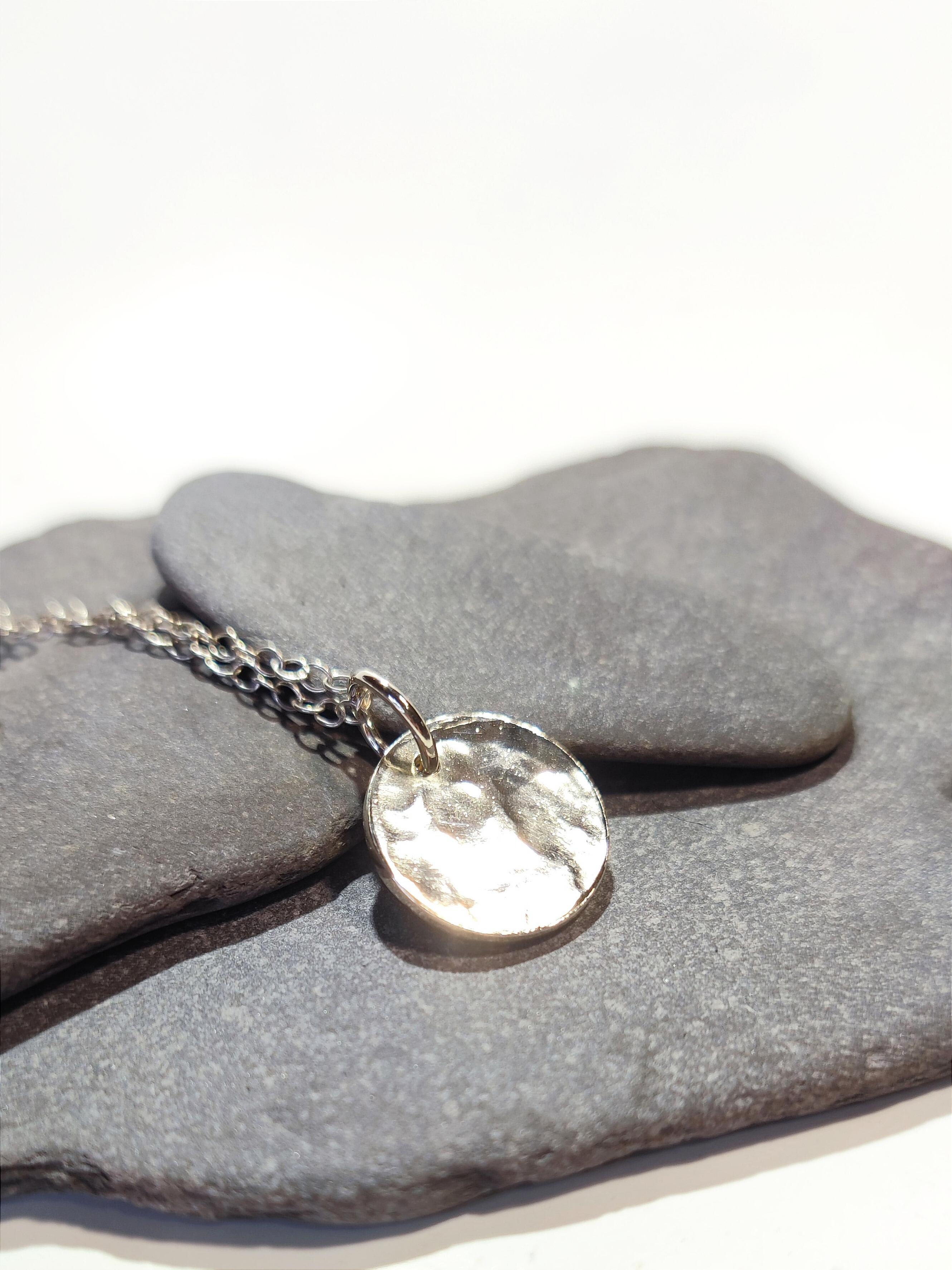 Circular Hammered Minimal Pendant, handmade with recycled sterling silver.