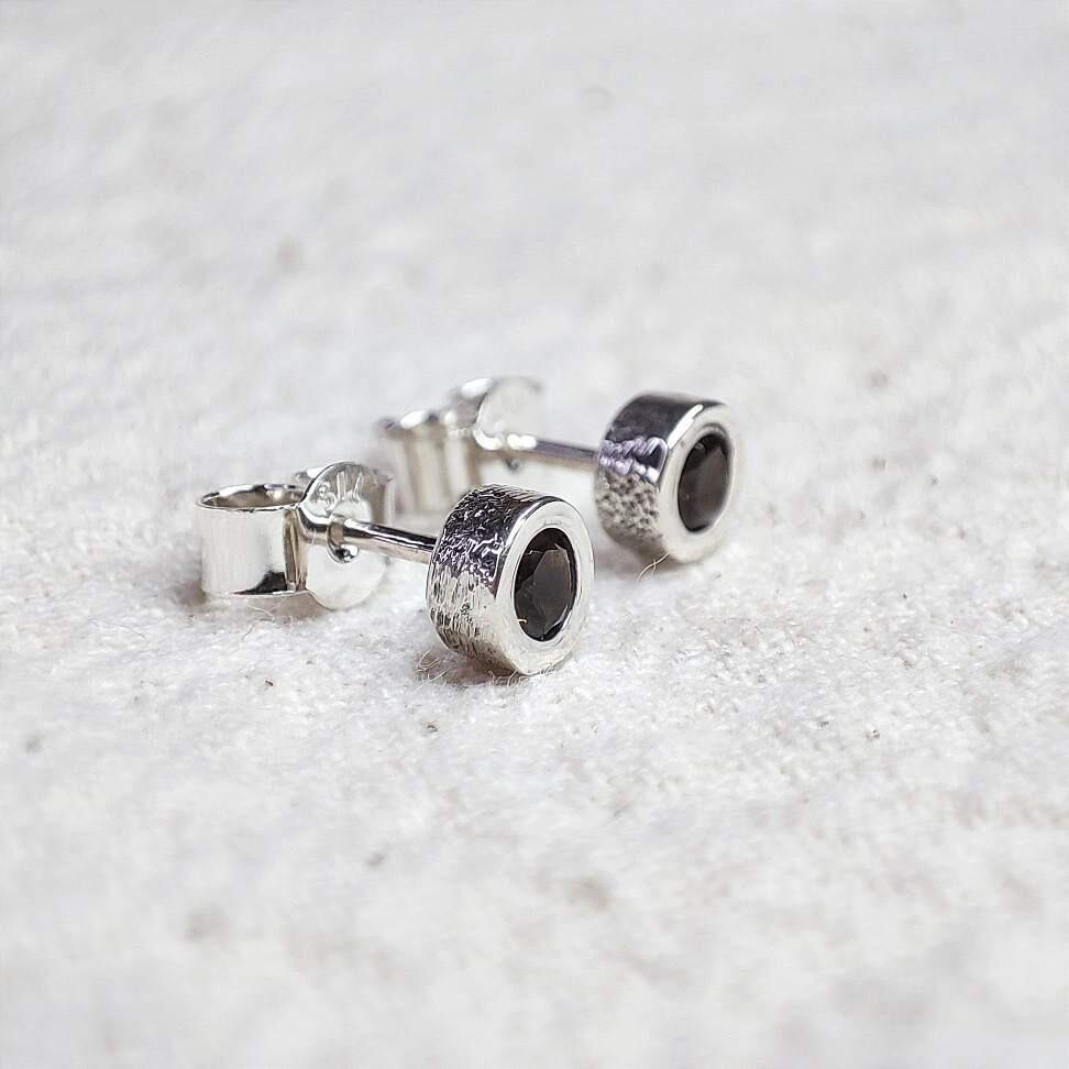 Rustic Smoky Quartz Stud Earrings 3mm