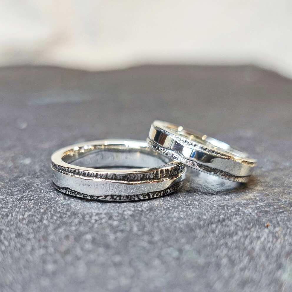 Stream Wedding Ring Set, made with recycled sterling silver