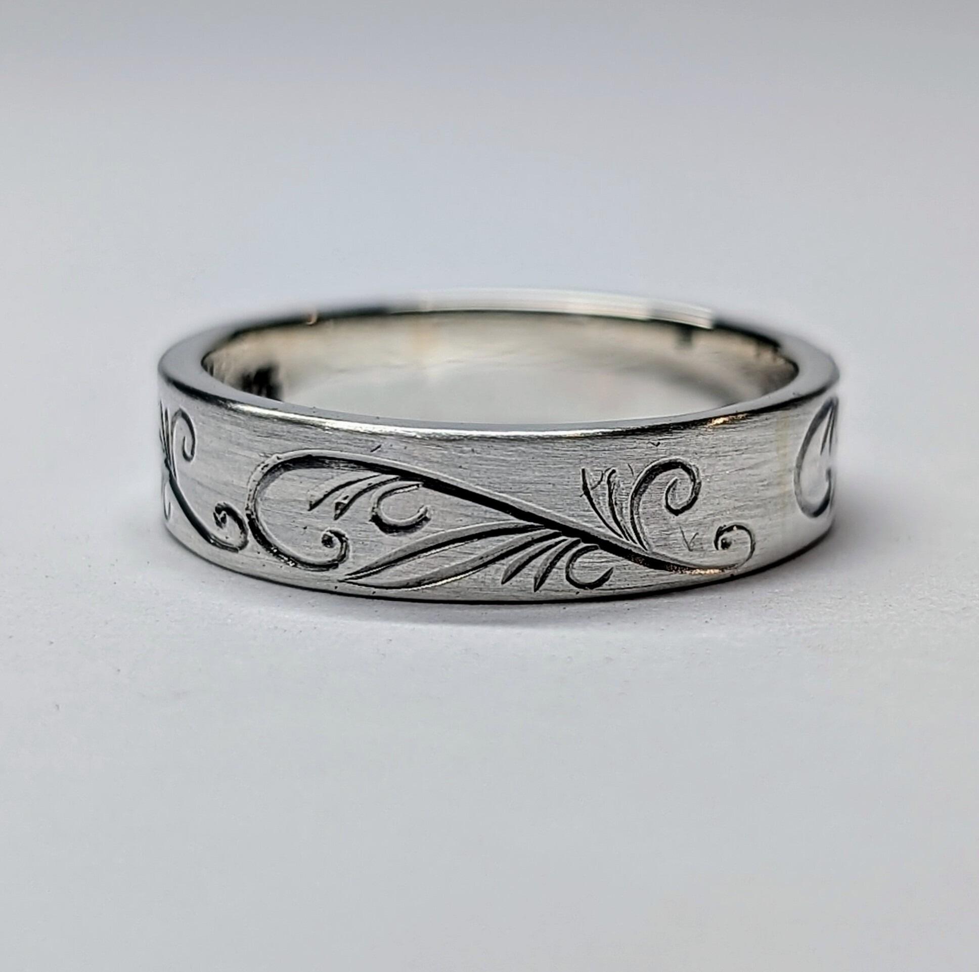 Scroll Engraved Silver Band, handmade with recycled sterling silver