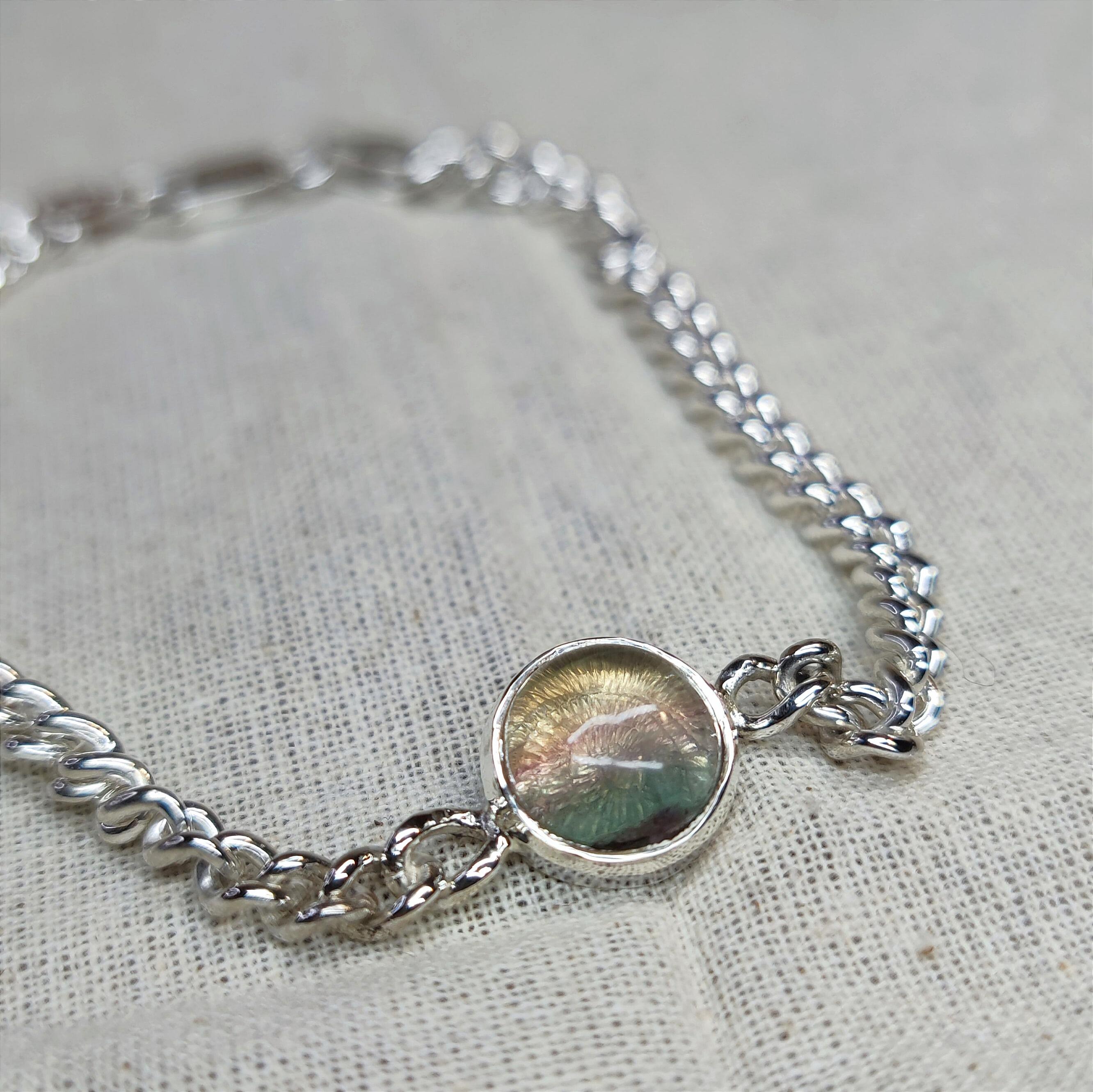 Fluorite Bracelet with sterling silver curb chain and lobster claw fittings