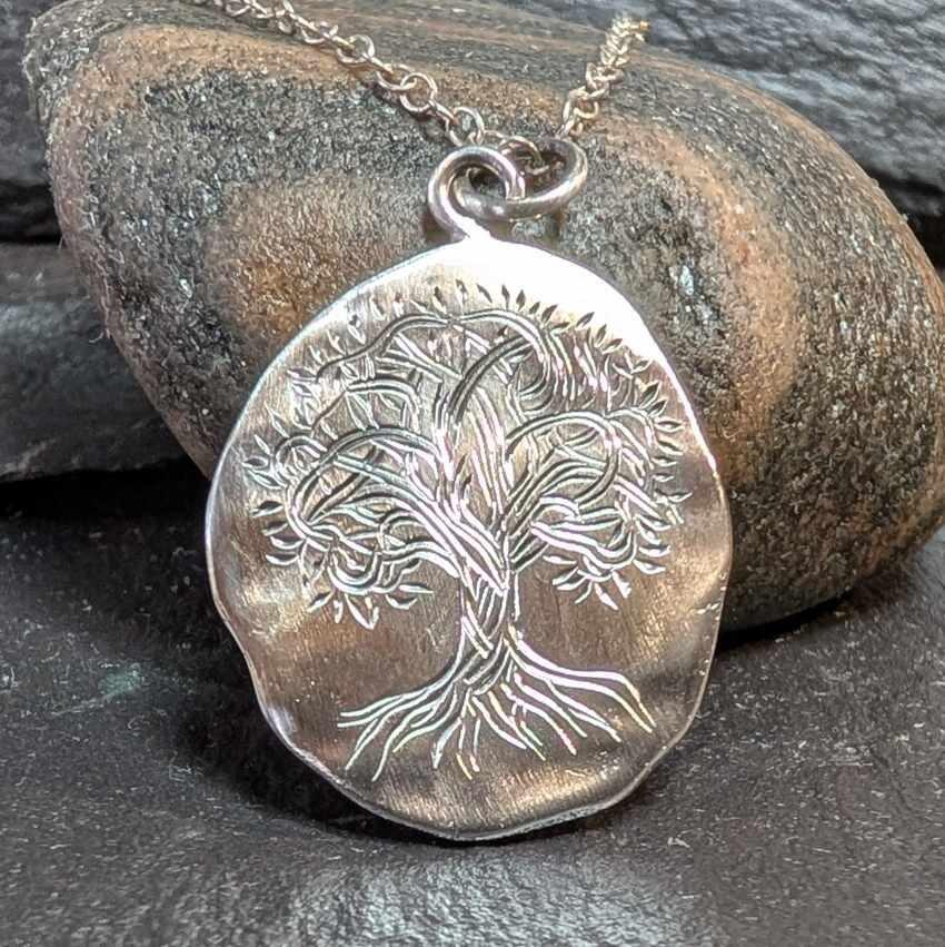 Hand Engraved Tree of Life Pendant, handmade in Scotland