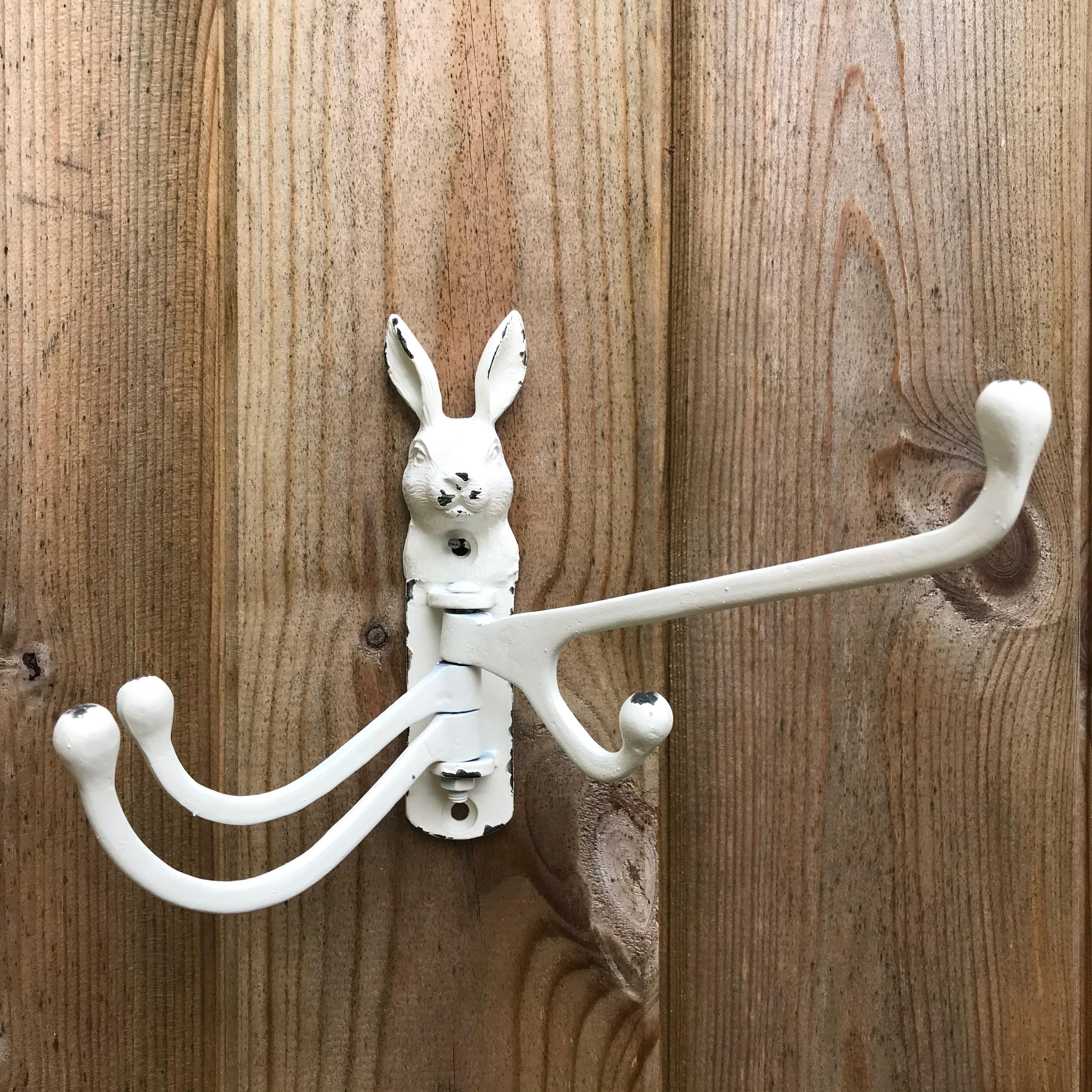 Cast Iron Rabbit Wall Hook Hare Hooks, Old Brass  
