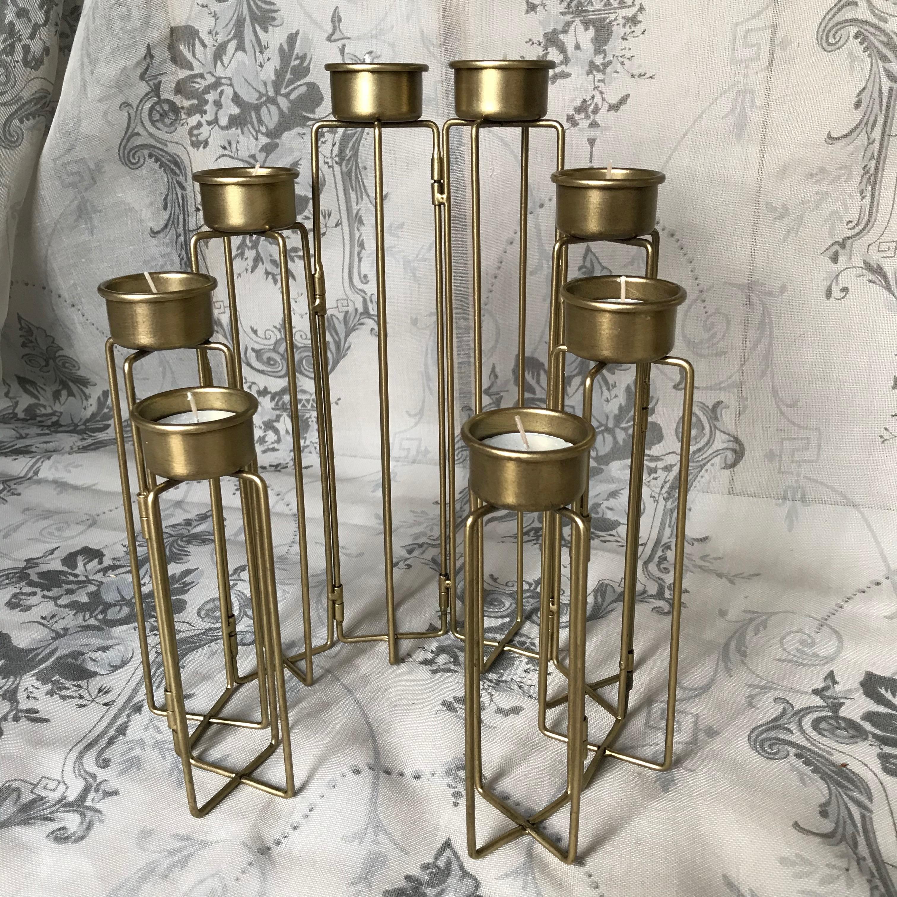 Burnished Gold Tea Light Candelabra 8 Arm Candle Holder Vintage Hare