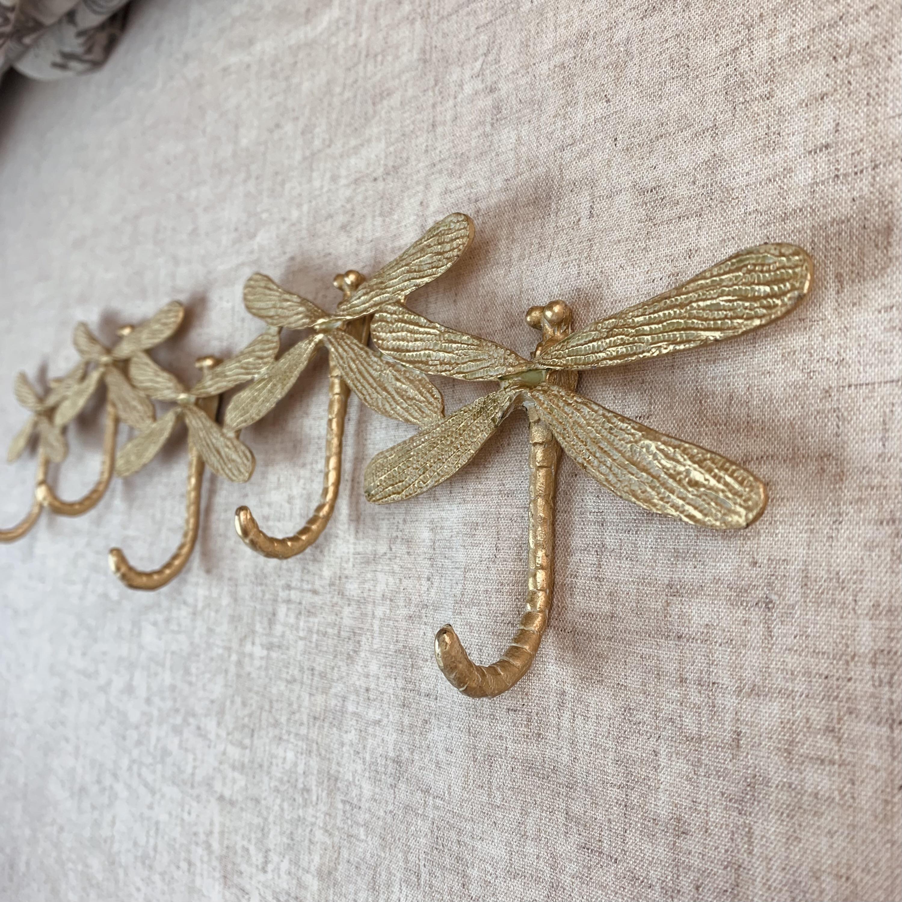 Ornate Dragonfly Coat Hooks 5 Luxe Gold Metal Wall Hook Hallway Bathroom  Storage