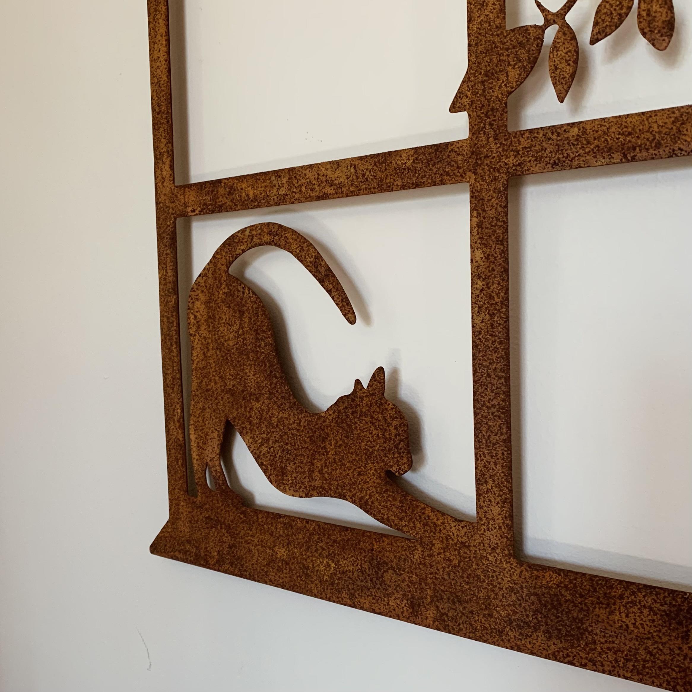 Cat in Window Large Metal Wall Plaque | Vintage Hare