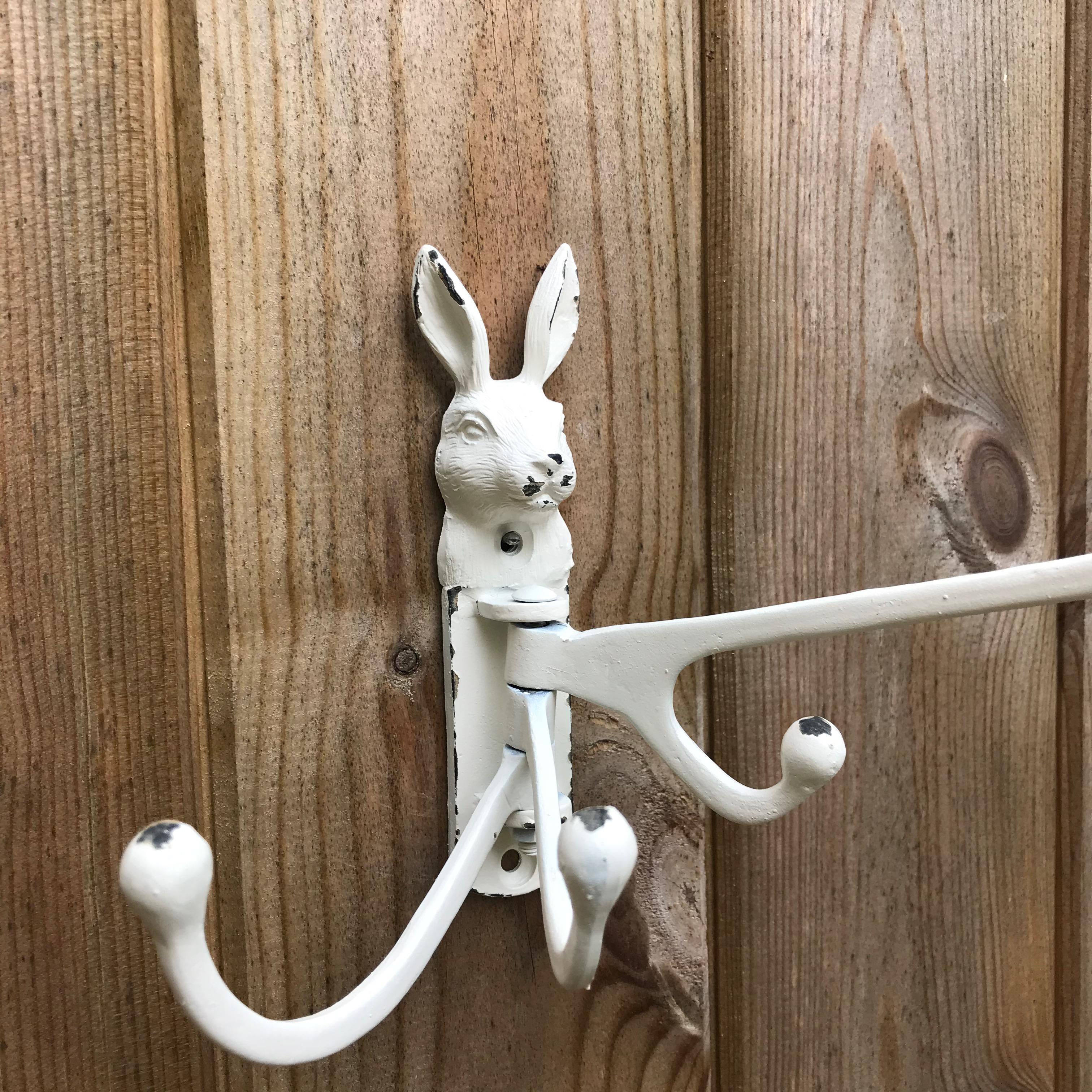 Antique White Cast Iron Rabbit Wall Hook