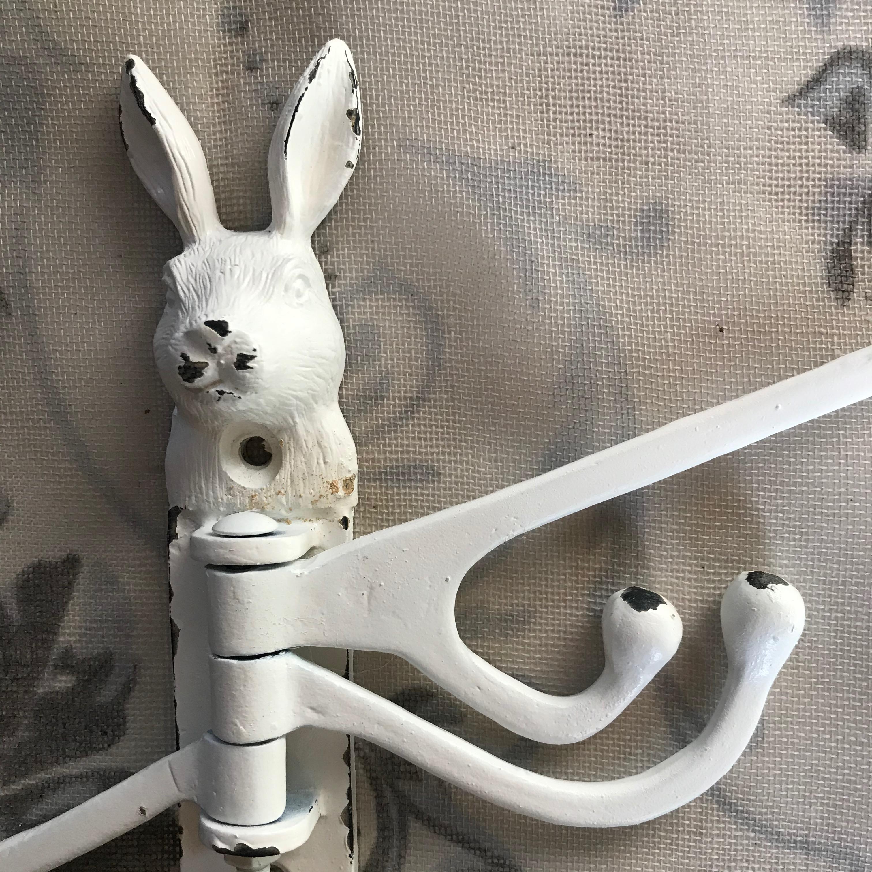 Rabbit Coat Hook Antique Style White Cast Metal Multi Arm Swinging