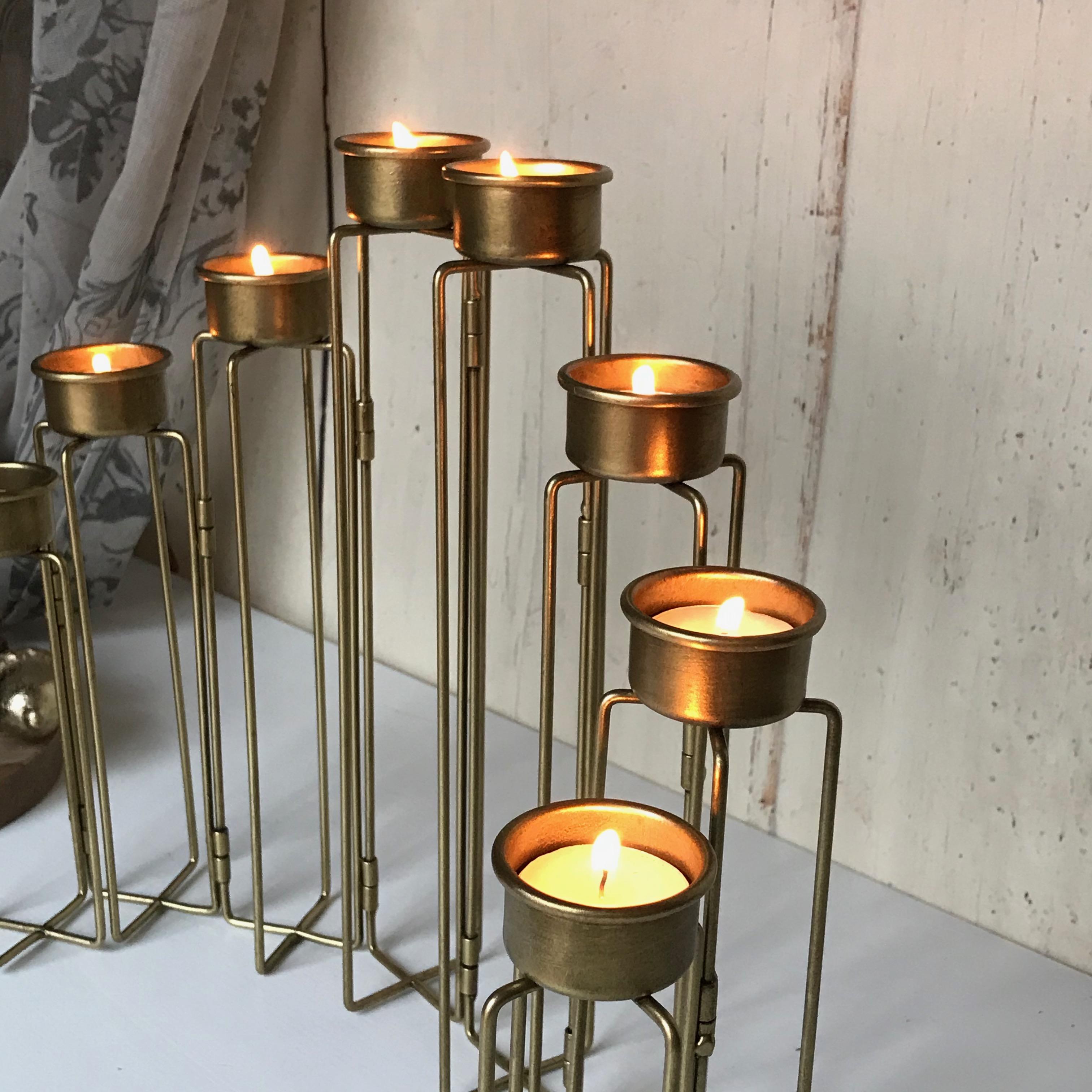 Burnished Gold Tea Light Candelabra 8 Arm Candle Holder Vintage Hare