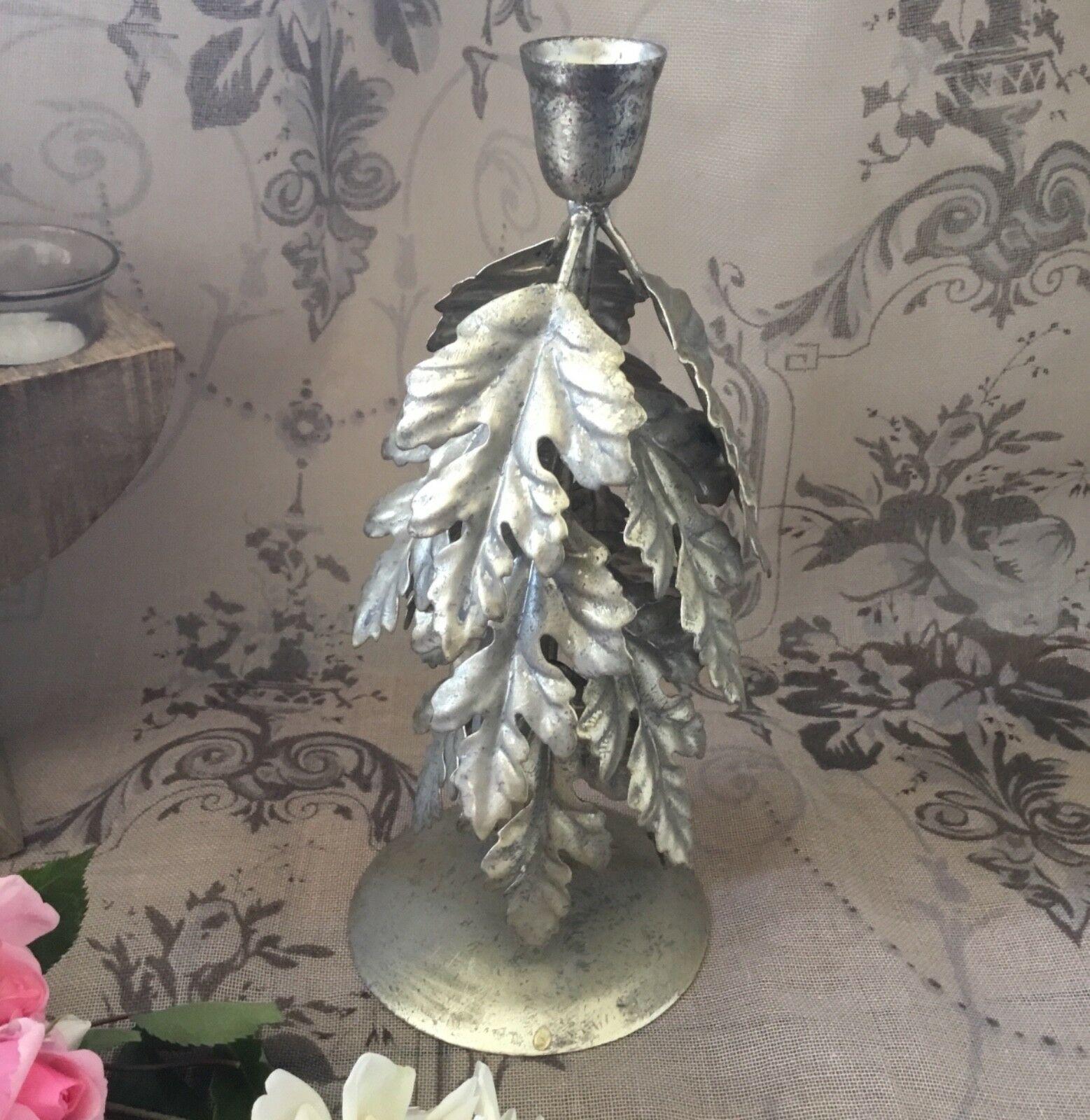 Pair Golden Oak Leaf Candle Holders Antique Shabby Shic Vintage Hare