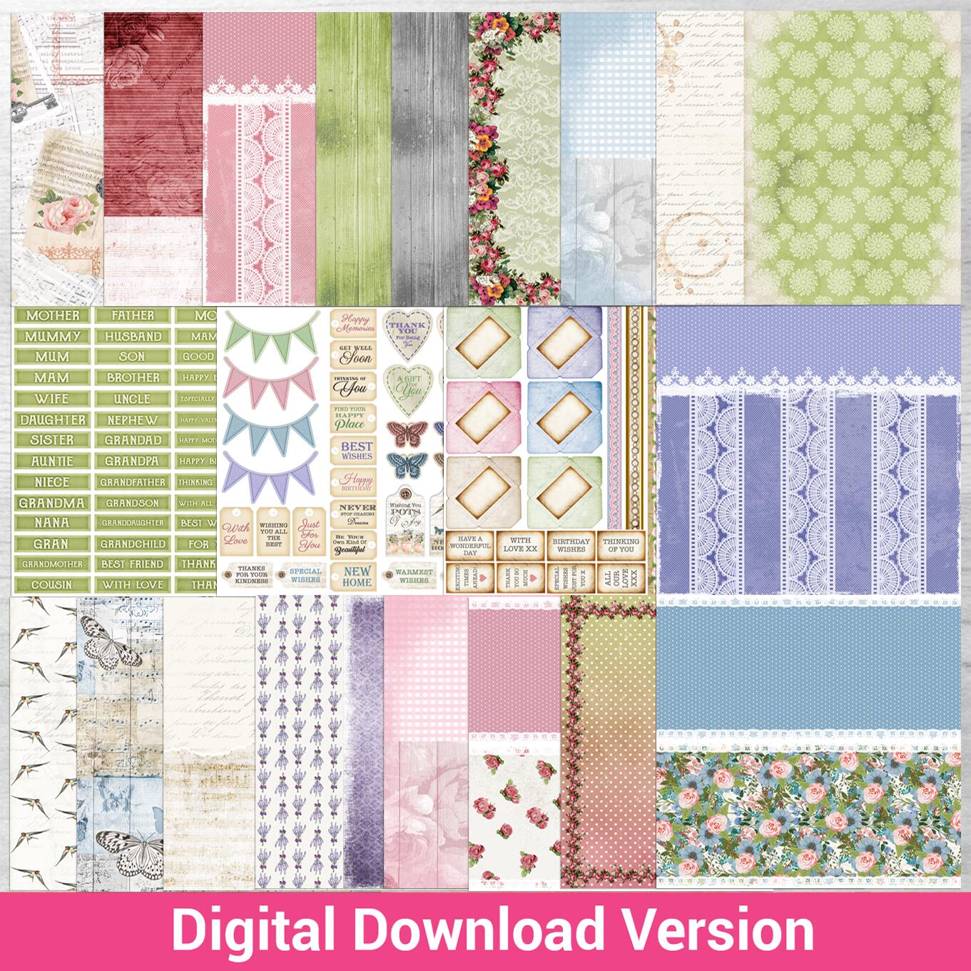 Vintage Garden Paper Kit Cardmaking Digital Download