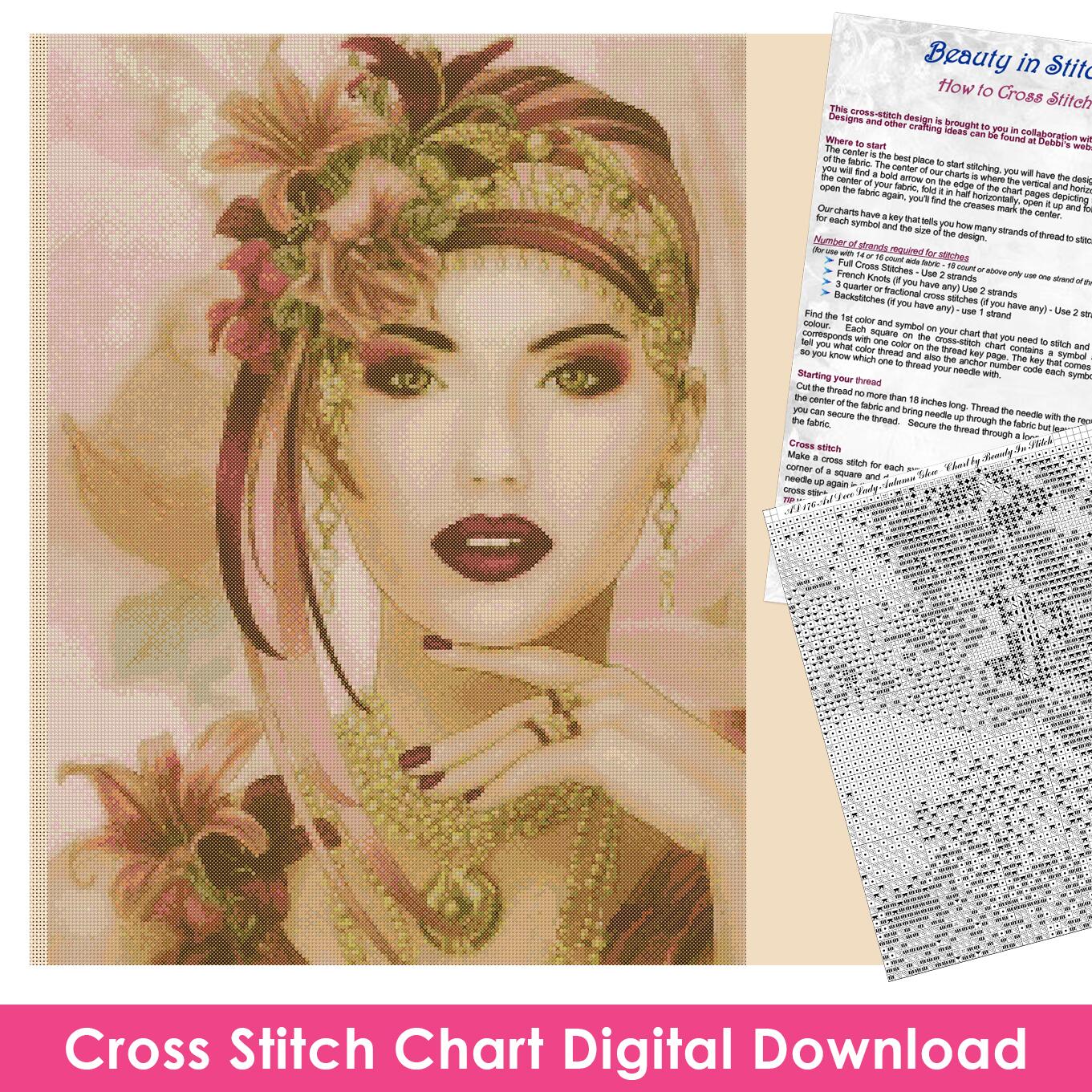 Cross Stitch Chart Download Art Deco Lady 176