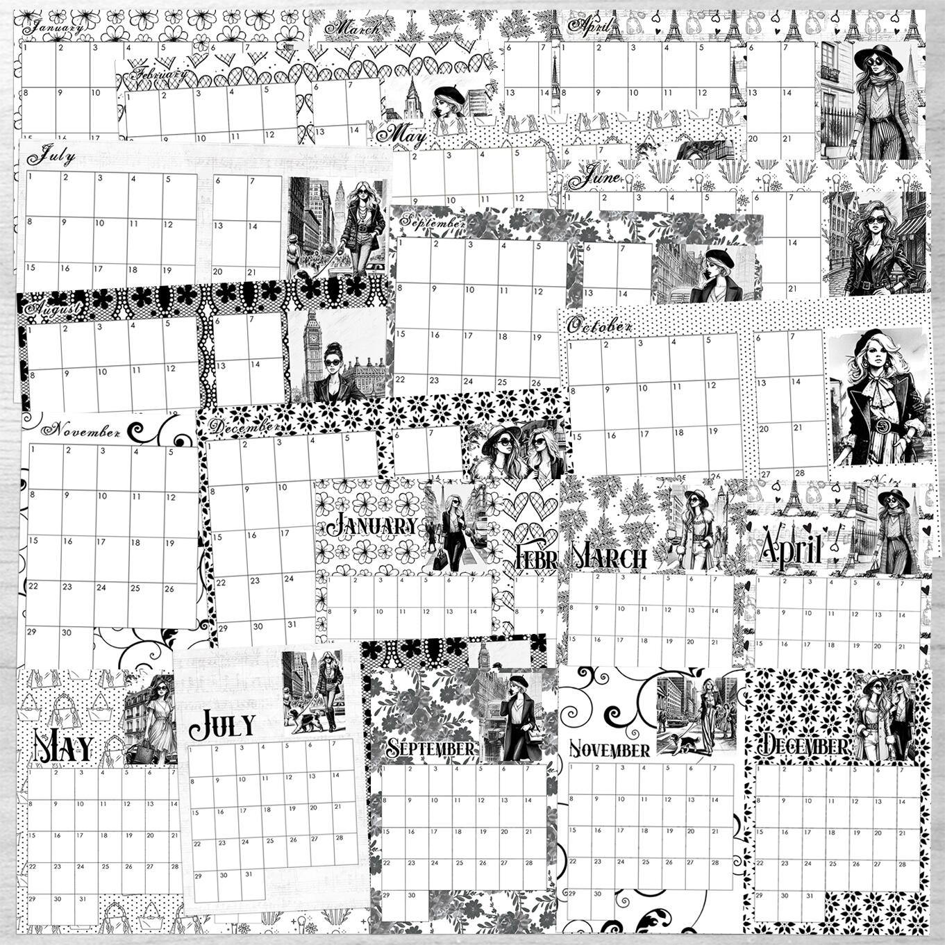 CD08 Electric Ink Colouring Calendars A4 and A5 with Forever Code