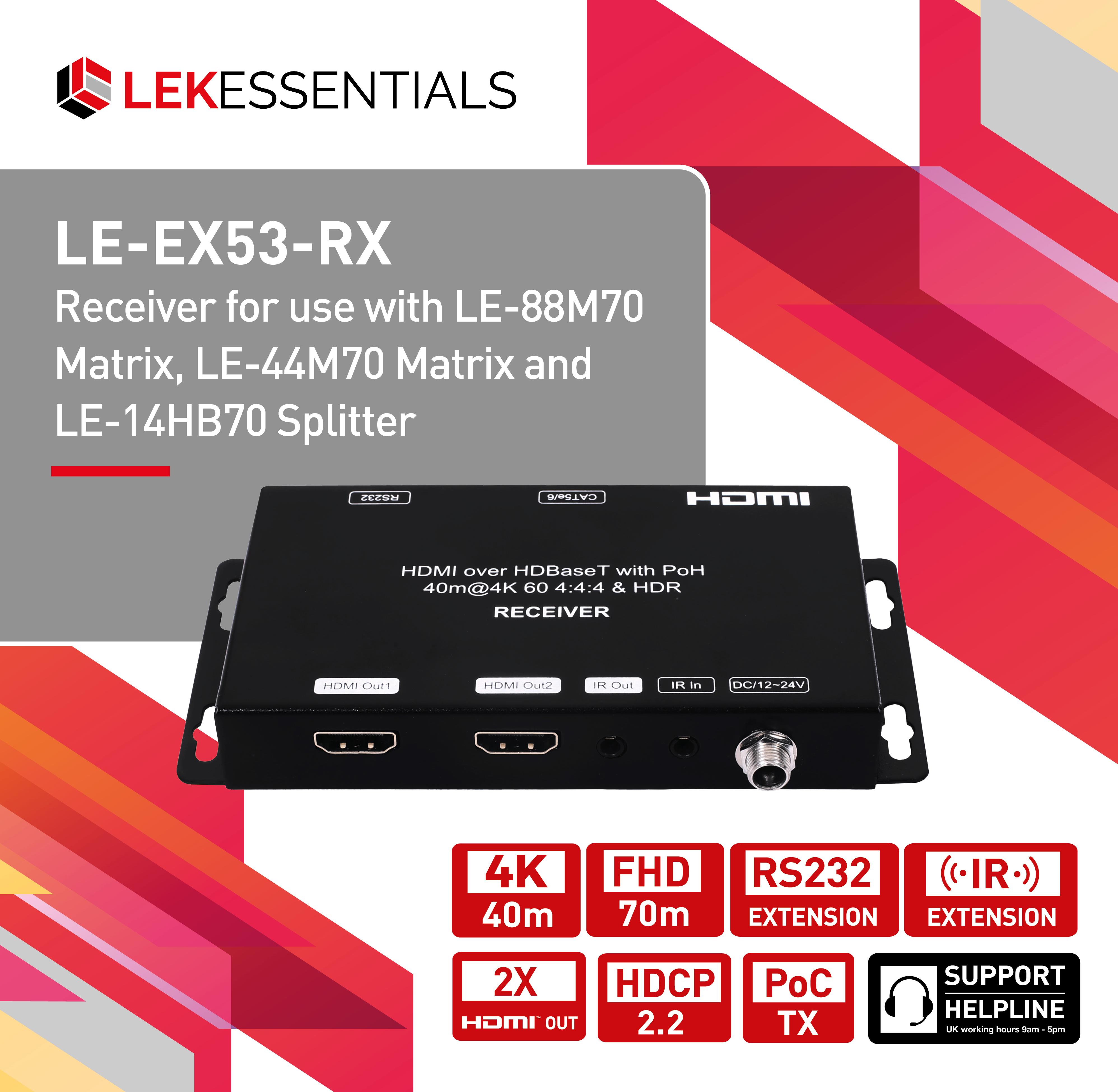 LE-EX53-RX HDBaseT Ultra Slim Receiver 70m (compatible with the LE-4470, LE-88M70 & LE-14HB70)