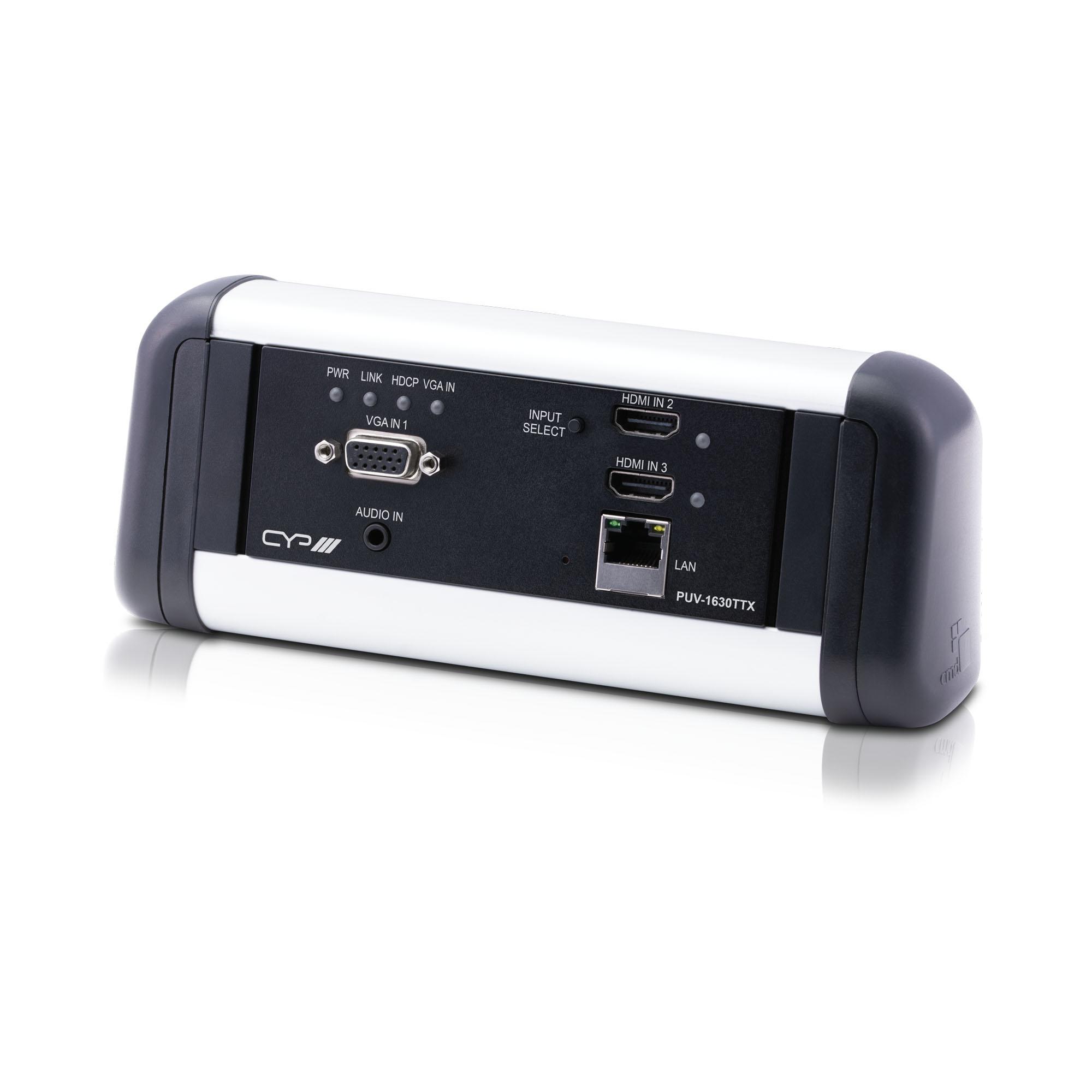 PUV-1630TTX HDBaseT Table-Top Transmitter with 2 x HDMI Inputs, 1 x VGA Input & Auto Conversion. In collaboration with CMD