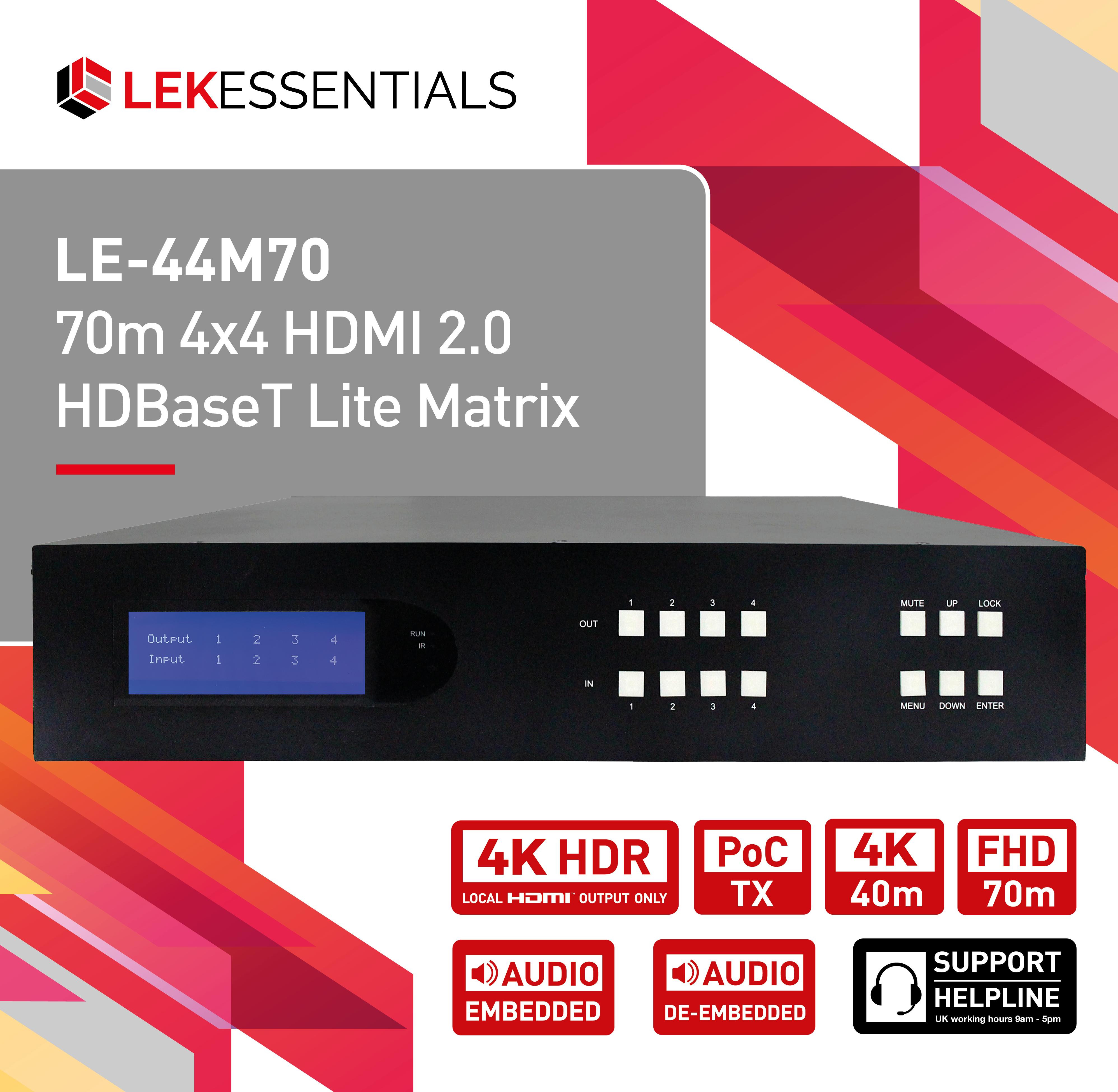 LE-44M70 70m 4x4 HDMI HDBaseT Lite Matrix (4K, HDMI2.0, HDCP2.2)
